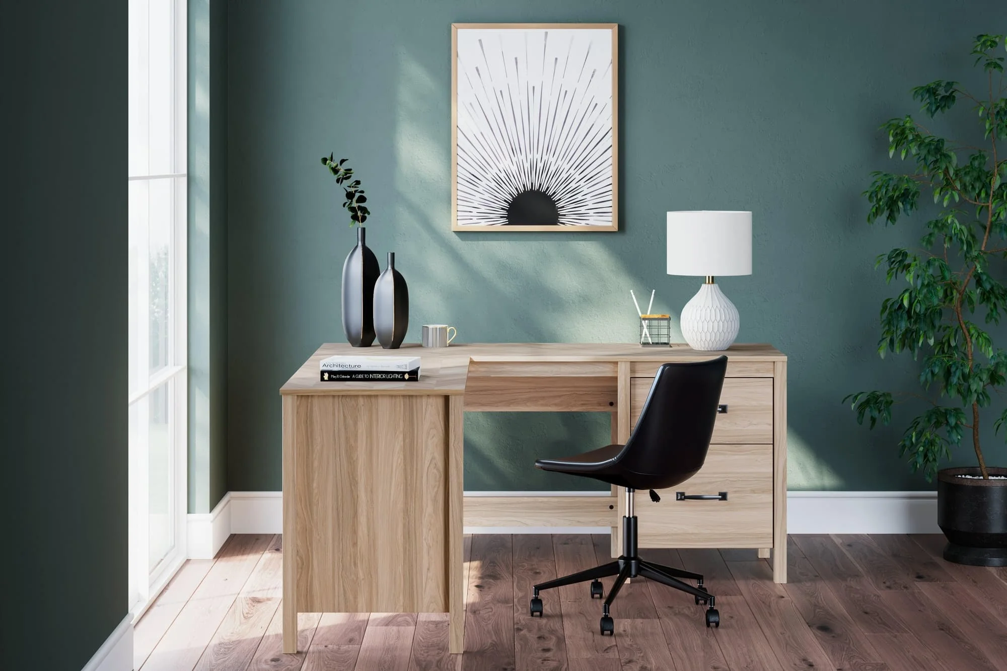 Battelle Tan 60″ Home Office Desk With Return