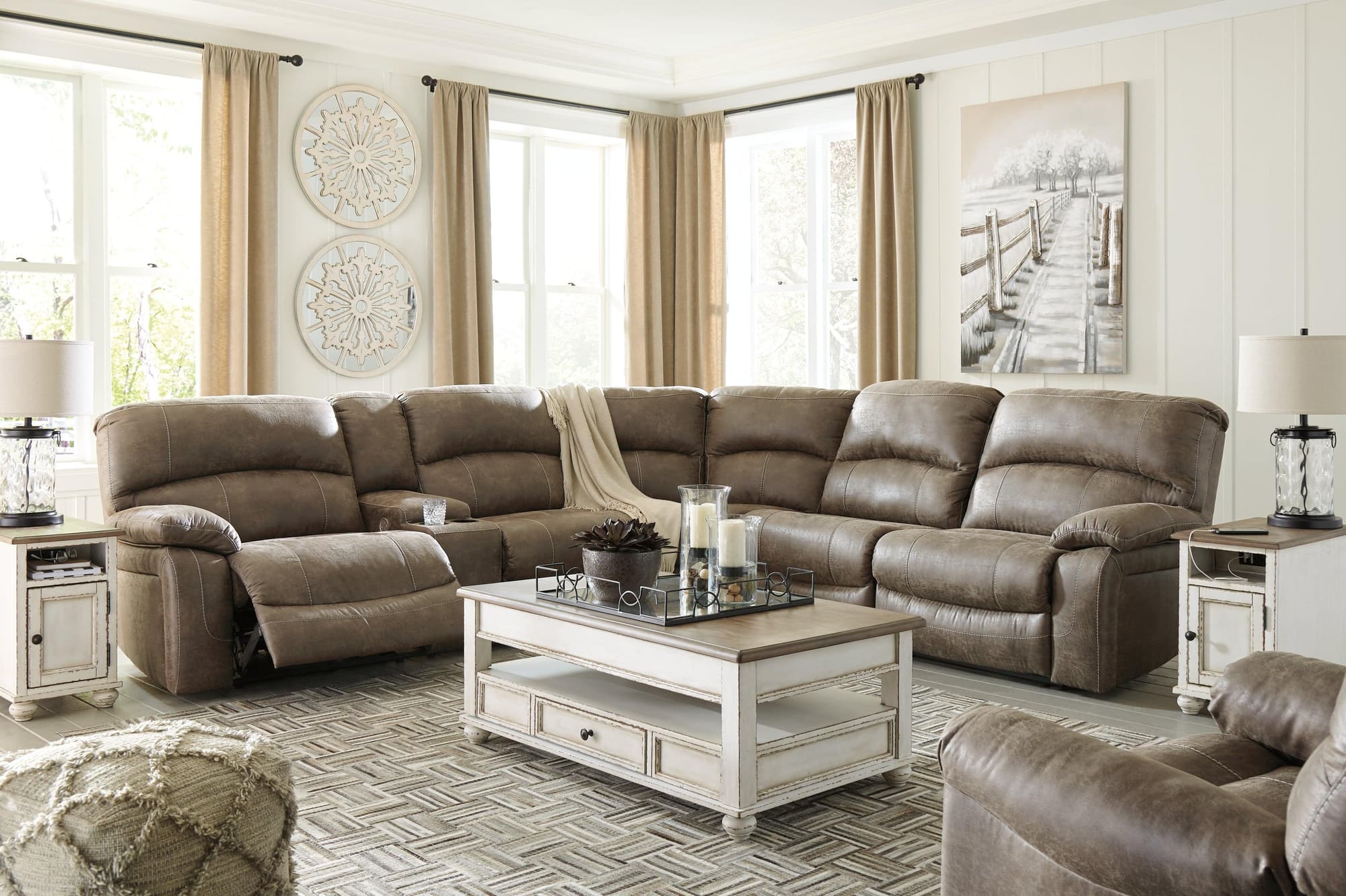 Realyn White Brown Coffee Table With 2 End Tables