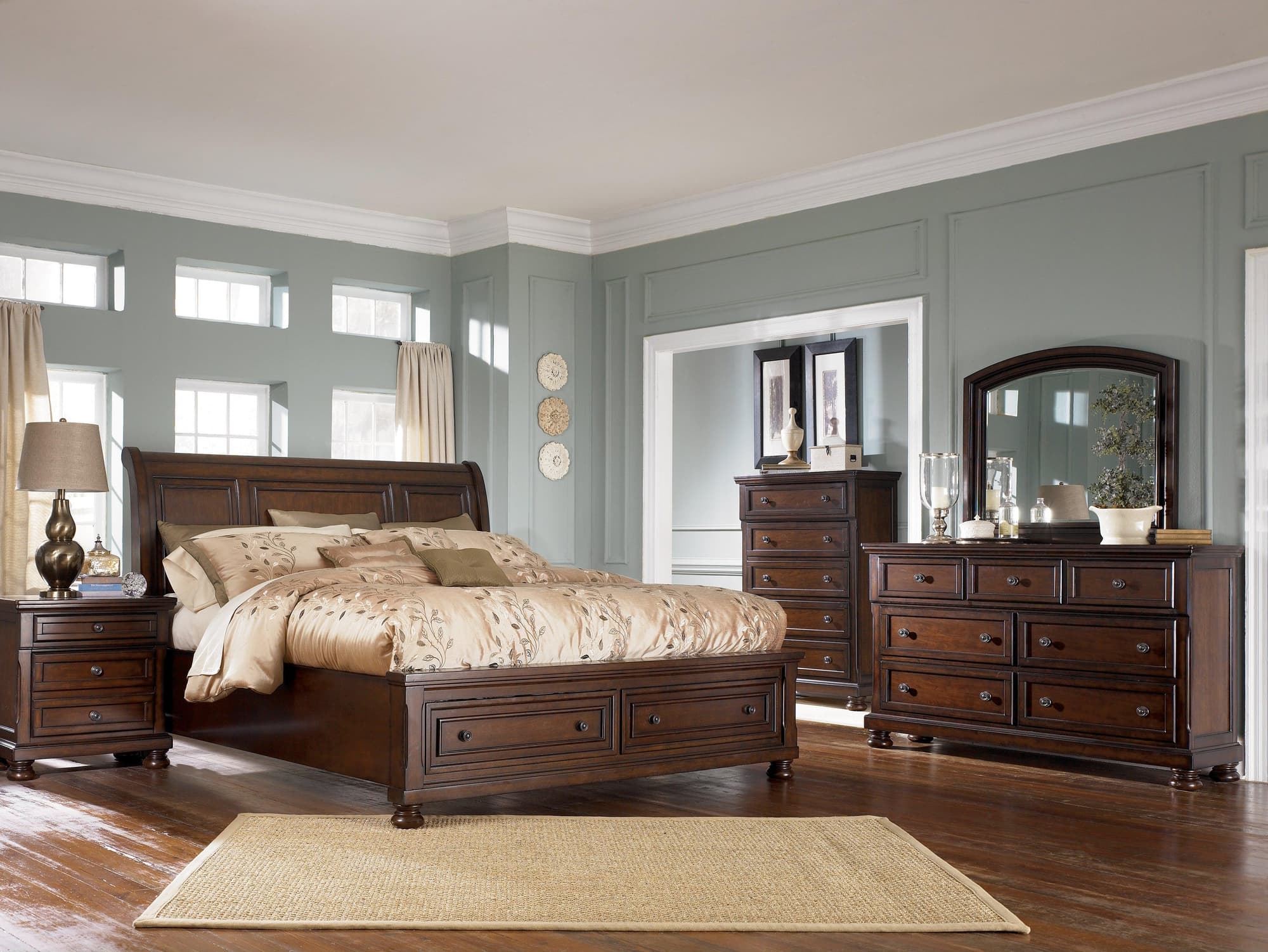Porter Rustic Brown Sleigh Bedroom Set - Image 1