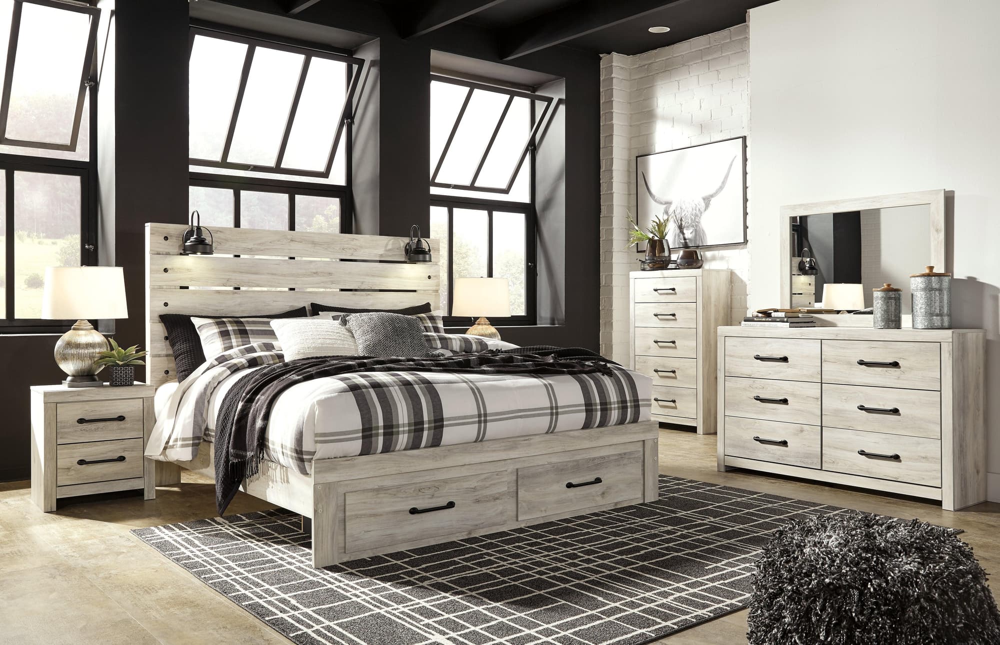 Cambeck Whitewash LED 2 Storage Platform Bedroom Set - Image 1
