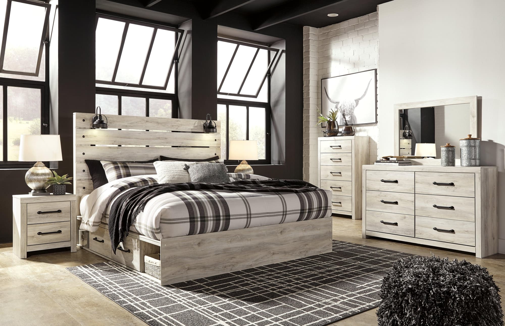 Cambeck Whitewash LED 4 Storage Platform Bedroom Set - Image 1