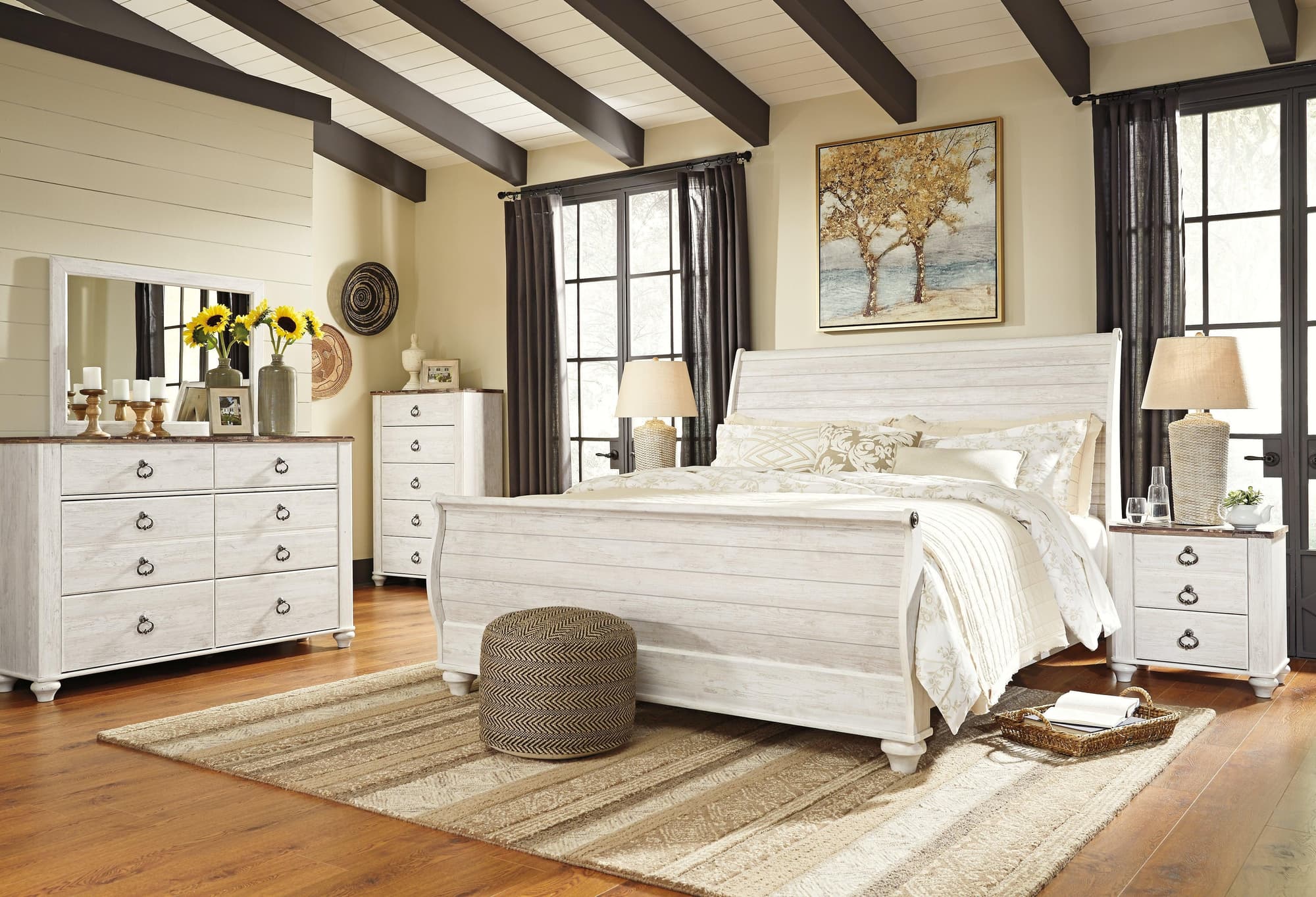 Willowton Whitewash Sleigh Bedroom Set - Image 1
