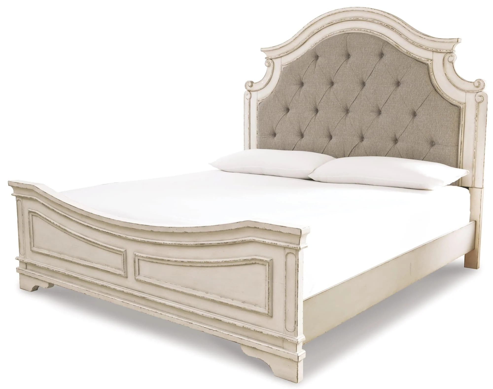 Realyn Chipped White Upholstered Panel Bedroom Set - Image 1