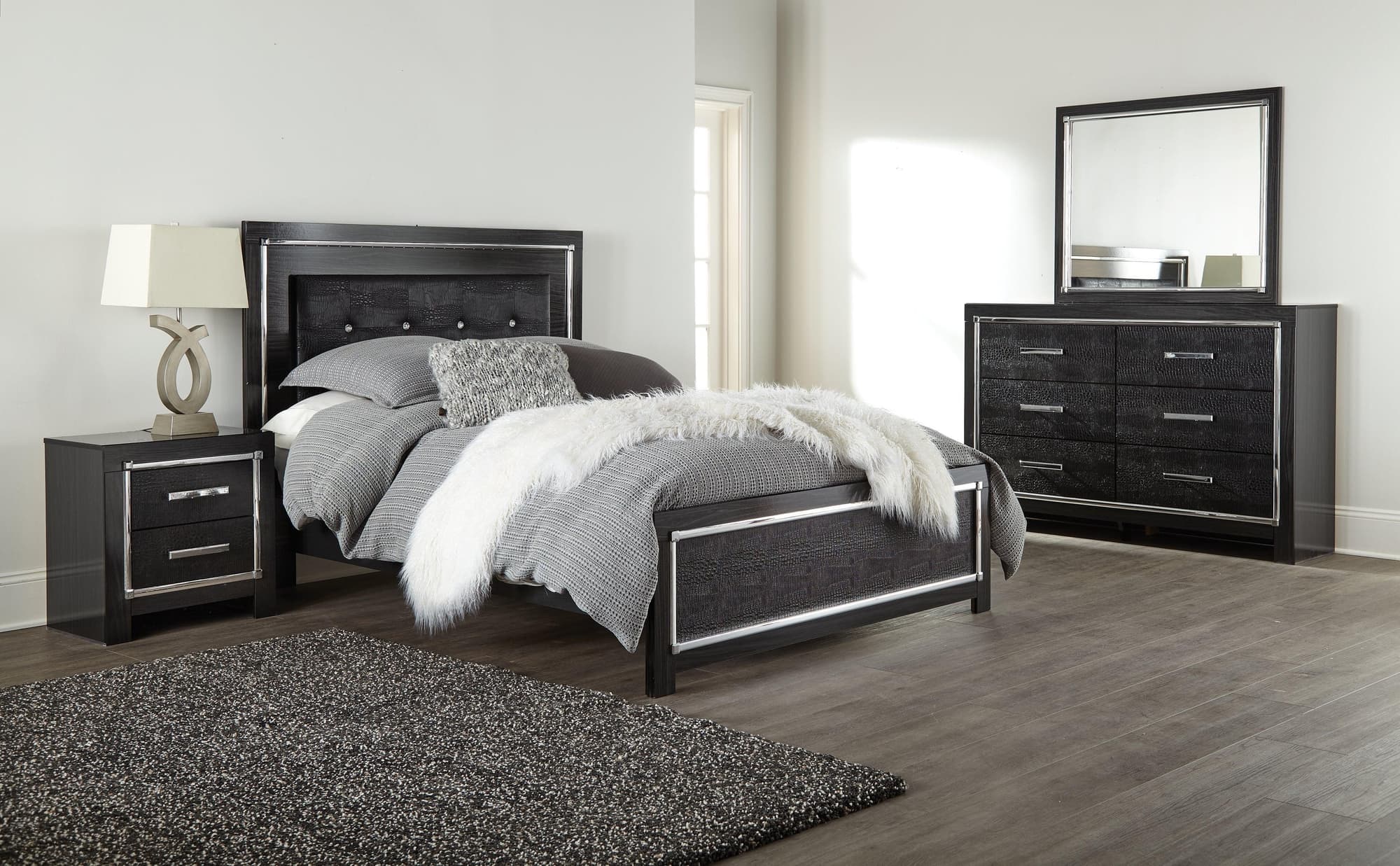 Kaydell Black Upholstered Panel Bedroom Set - Image 1