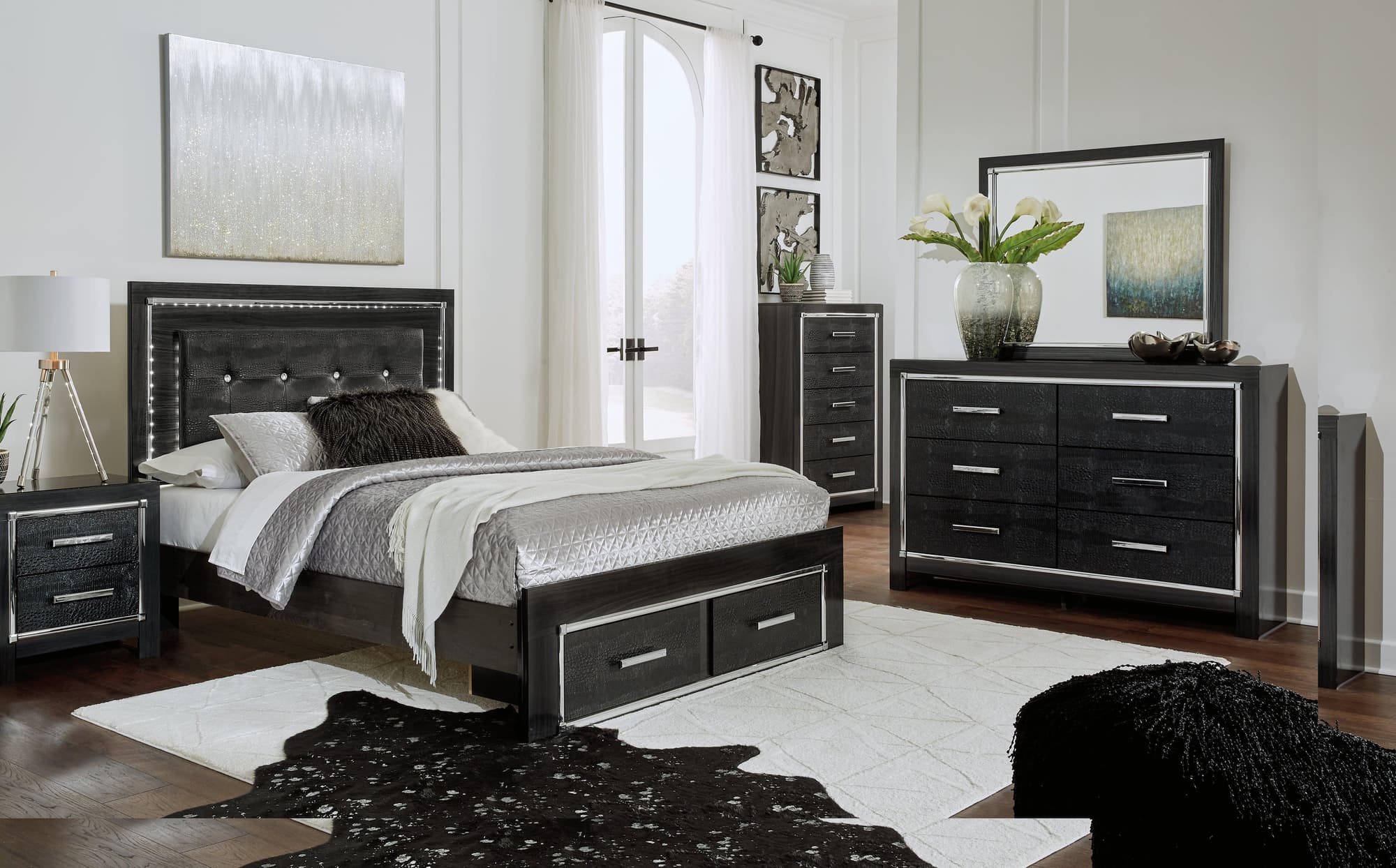 Kaydell Black Upholstered Panel Storage Bedroom Set - Image 1