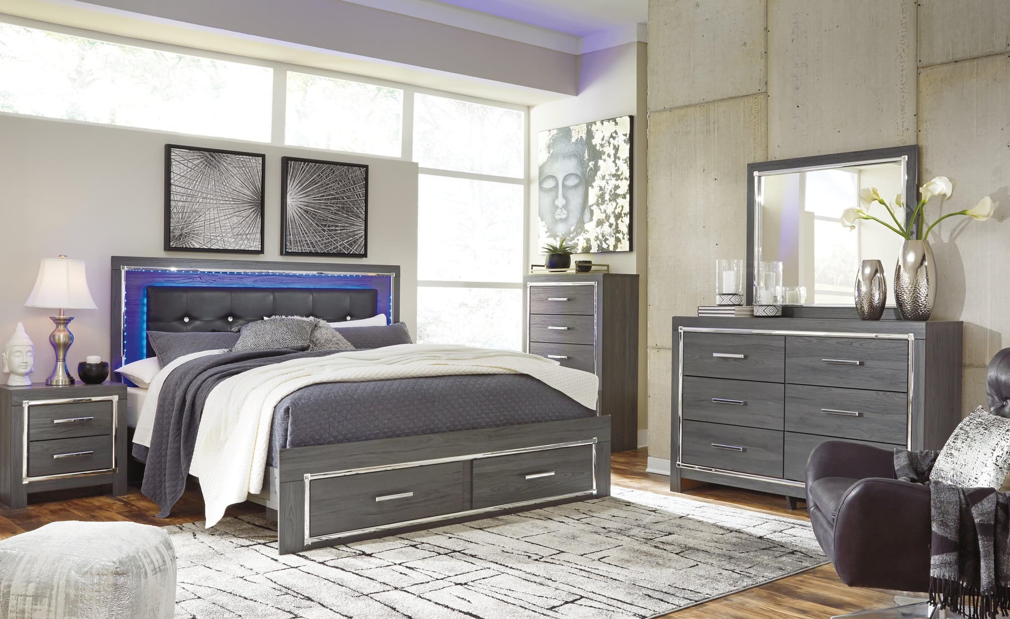 Lodanna Gray Panel 2 Storage Bedroom Set - Image 1