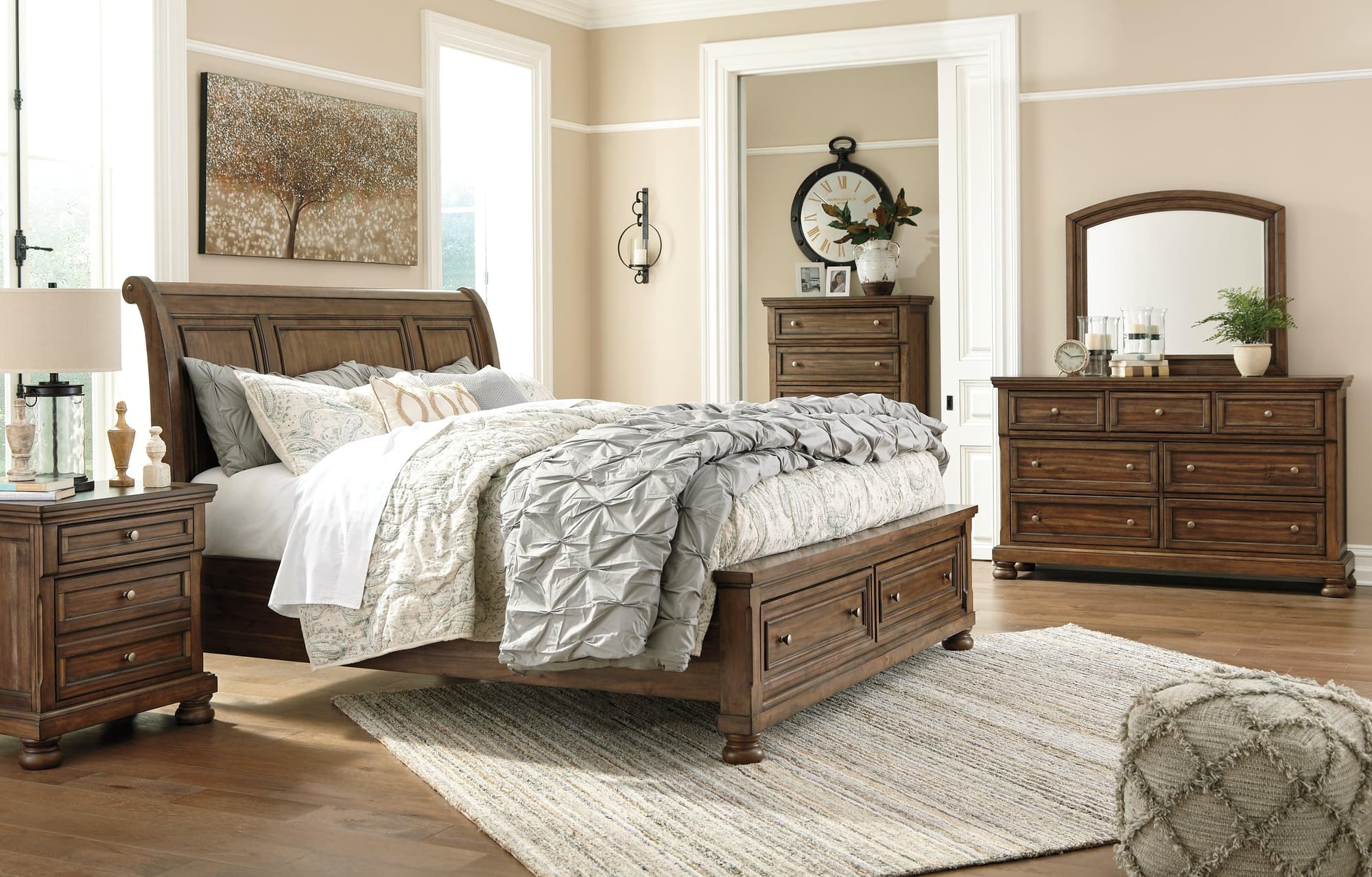 Flynnter Medium Brown Sleigh 2 Storage Bedroom Set - Image 1