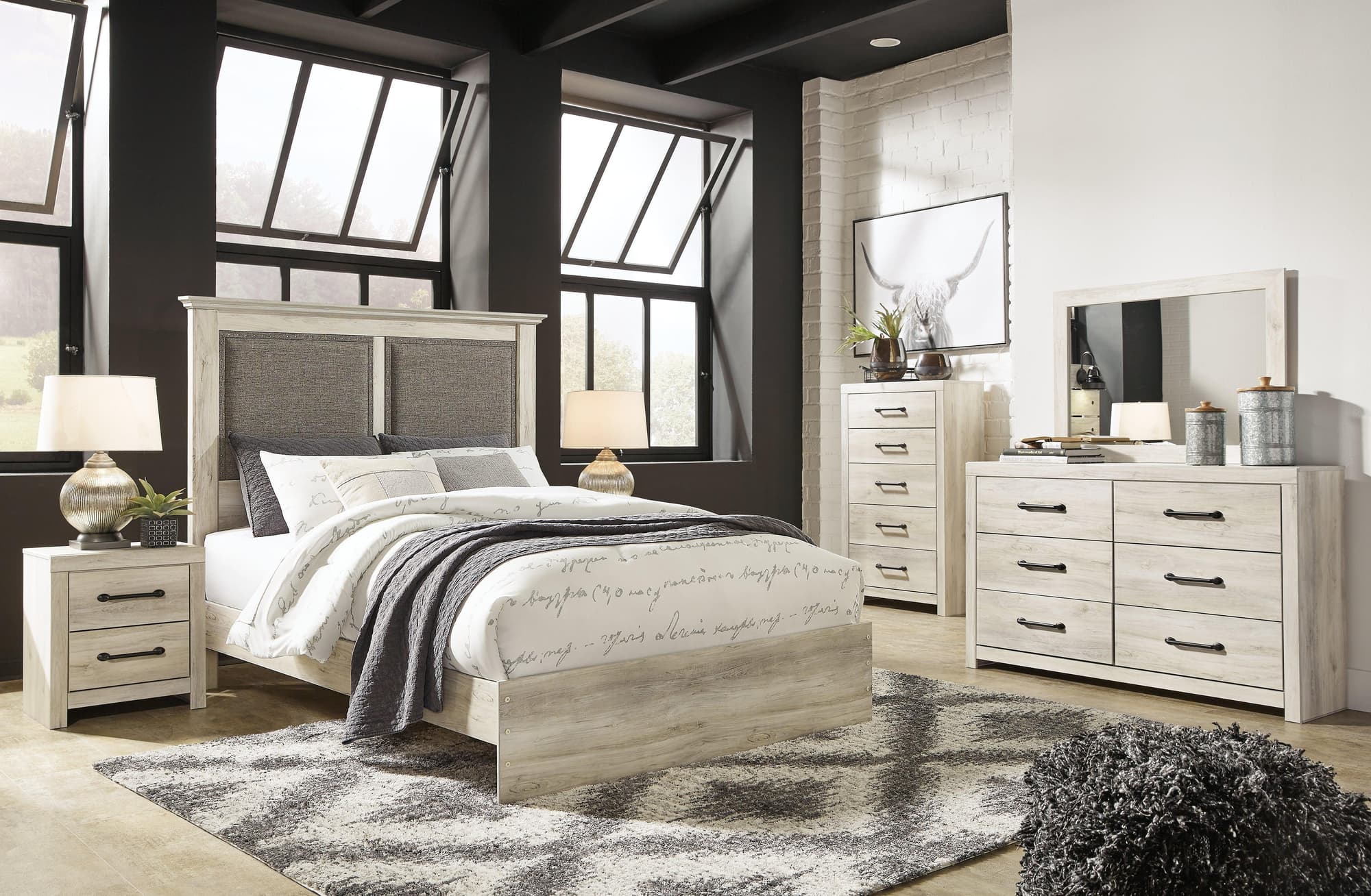 Cambeck Whitewash Upholstered Panel Bedroom Set - Image 1