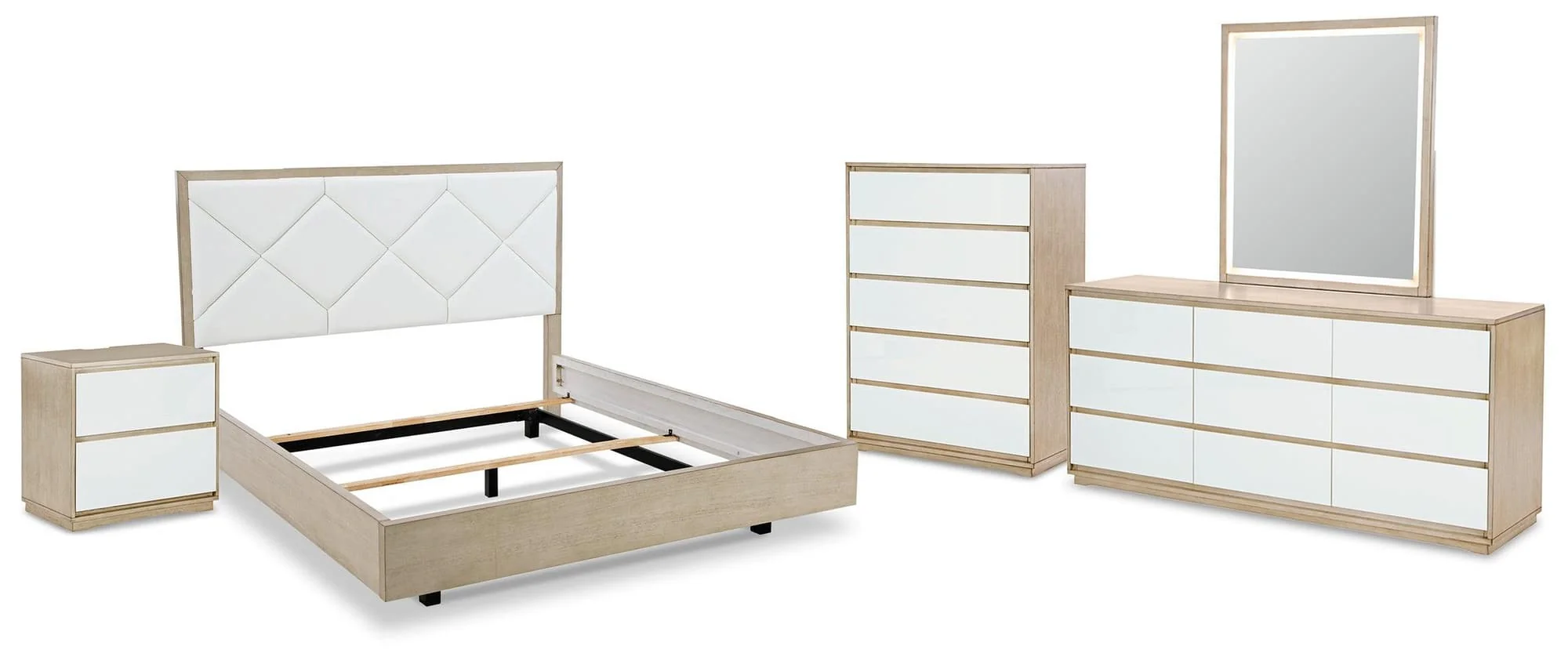 Wendora Bisque White Upholstered Panel Bedroom Set - Image 1
