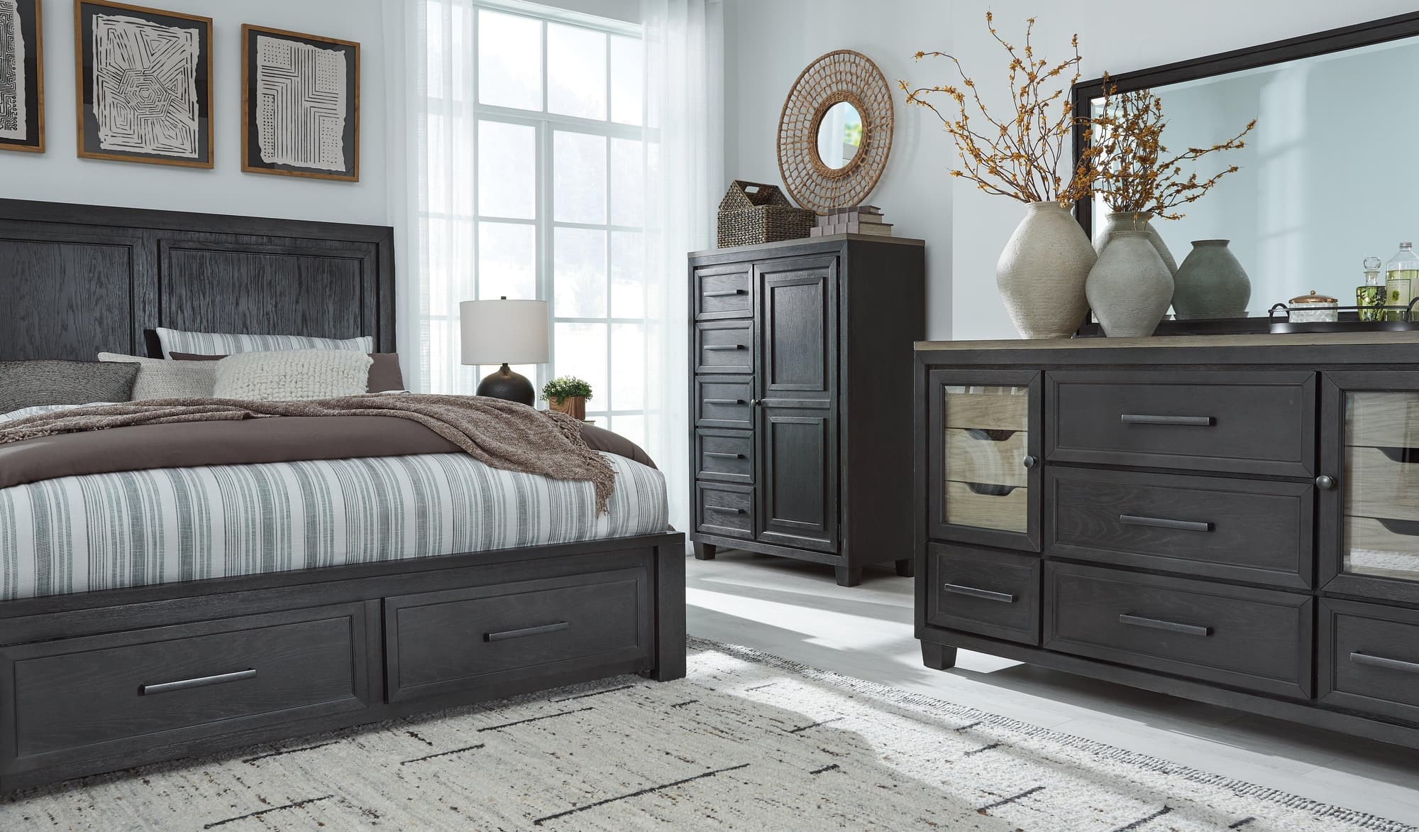 Foyland Black Brown Panel Storage Bedroom Set - Image 1