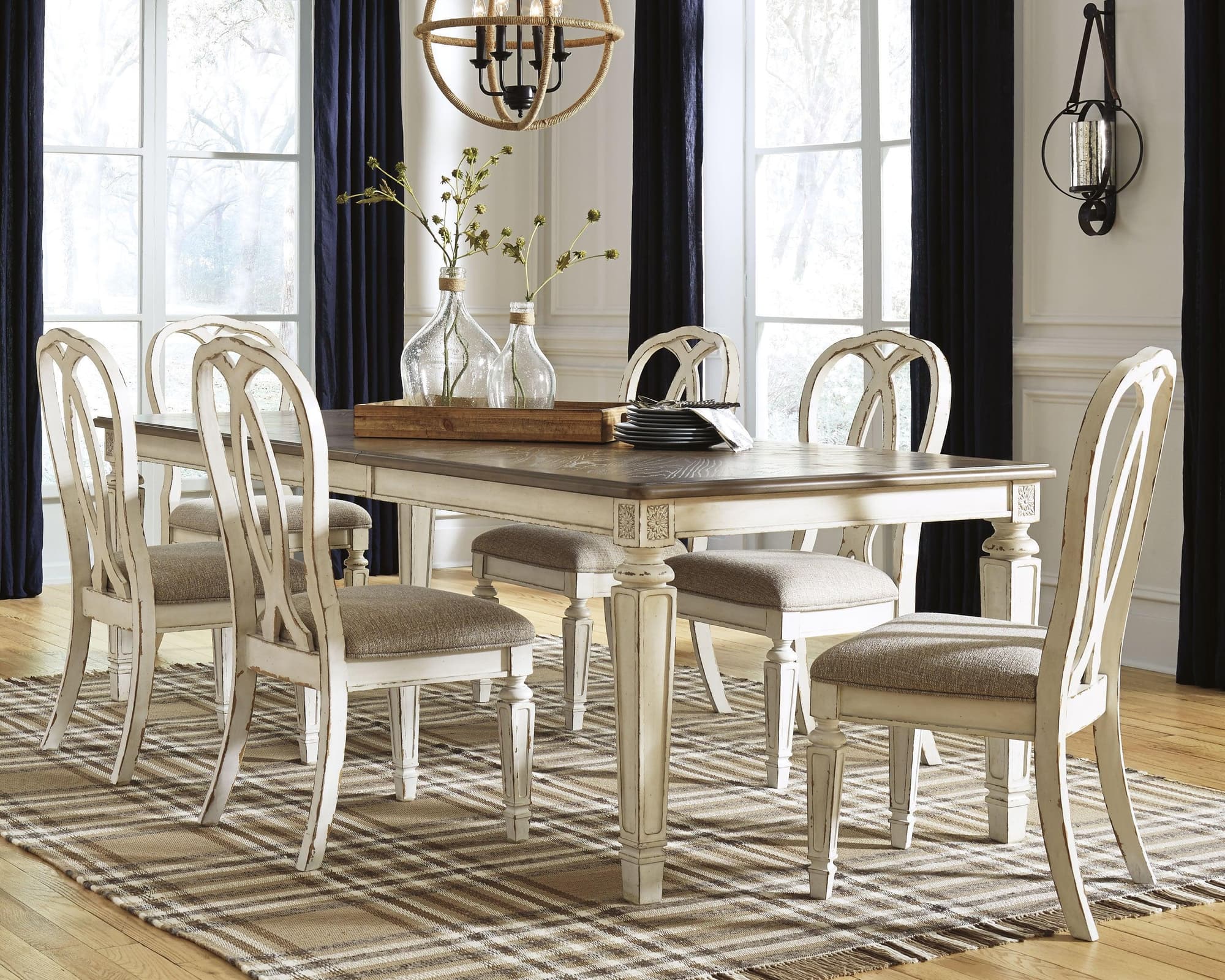 Realyn Chipped White Rectangular Dining Room Set - Image 1