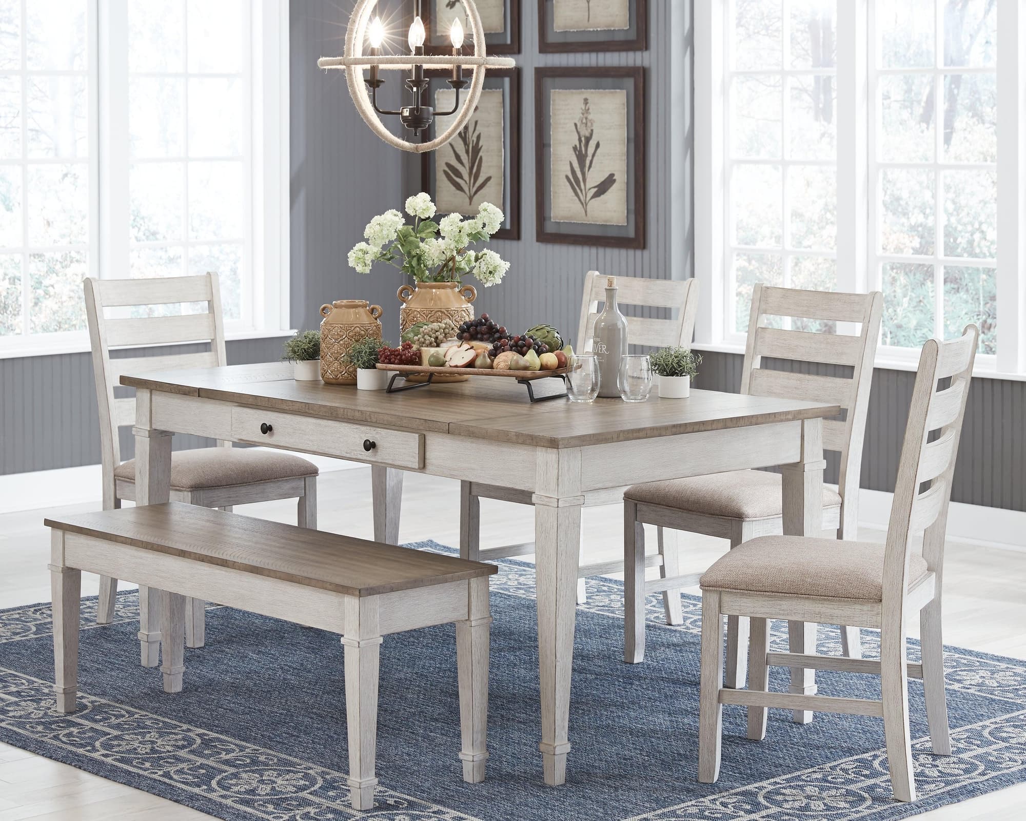 Skempton White Light Brown Rectangular Dining Room Set - Image 1
