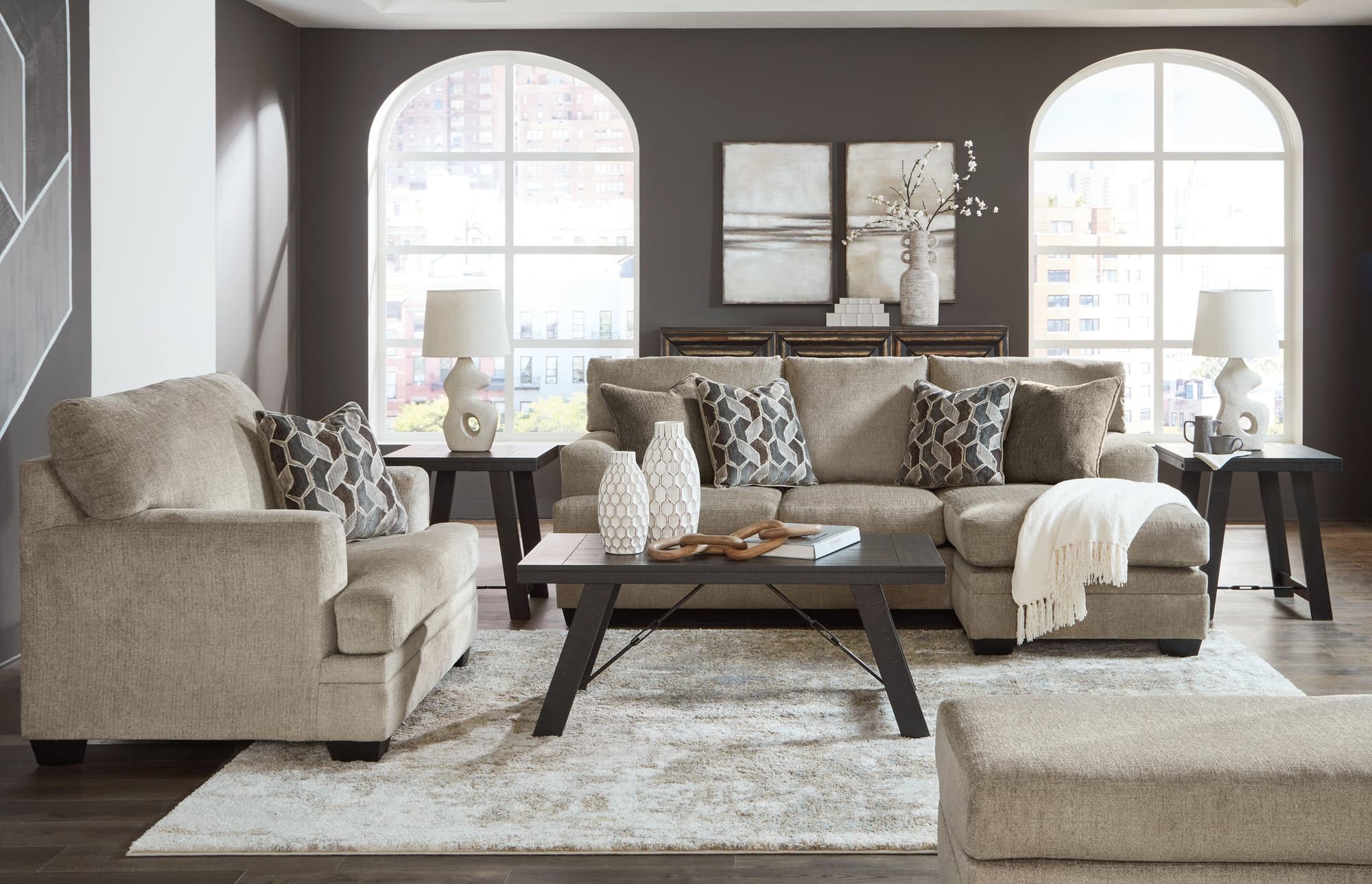 Stonemeade Taupe Sofa Chaise Chair And Ottoman