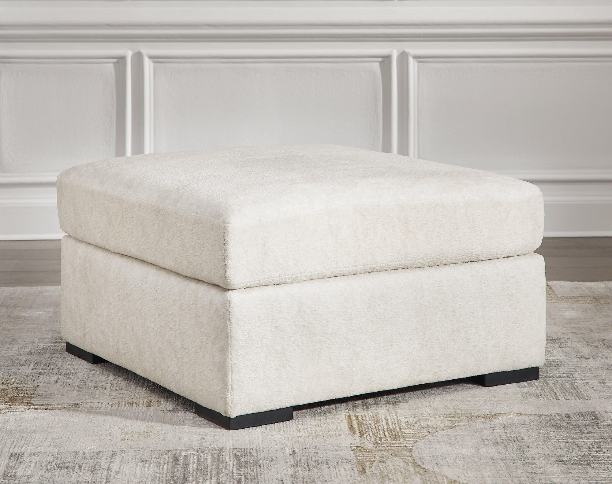 Chessington Ivory Chenille Oversized Accent Ottoman - Image 1