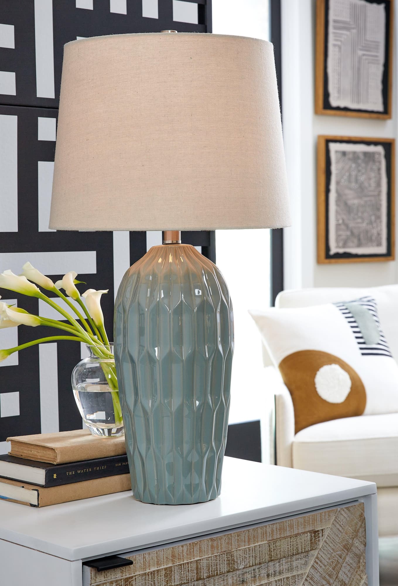 Hadbury Pale Blue Teal Table Lamp (Set of 2)