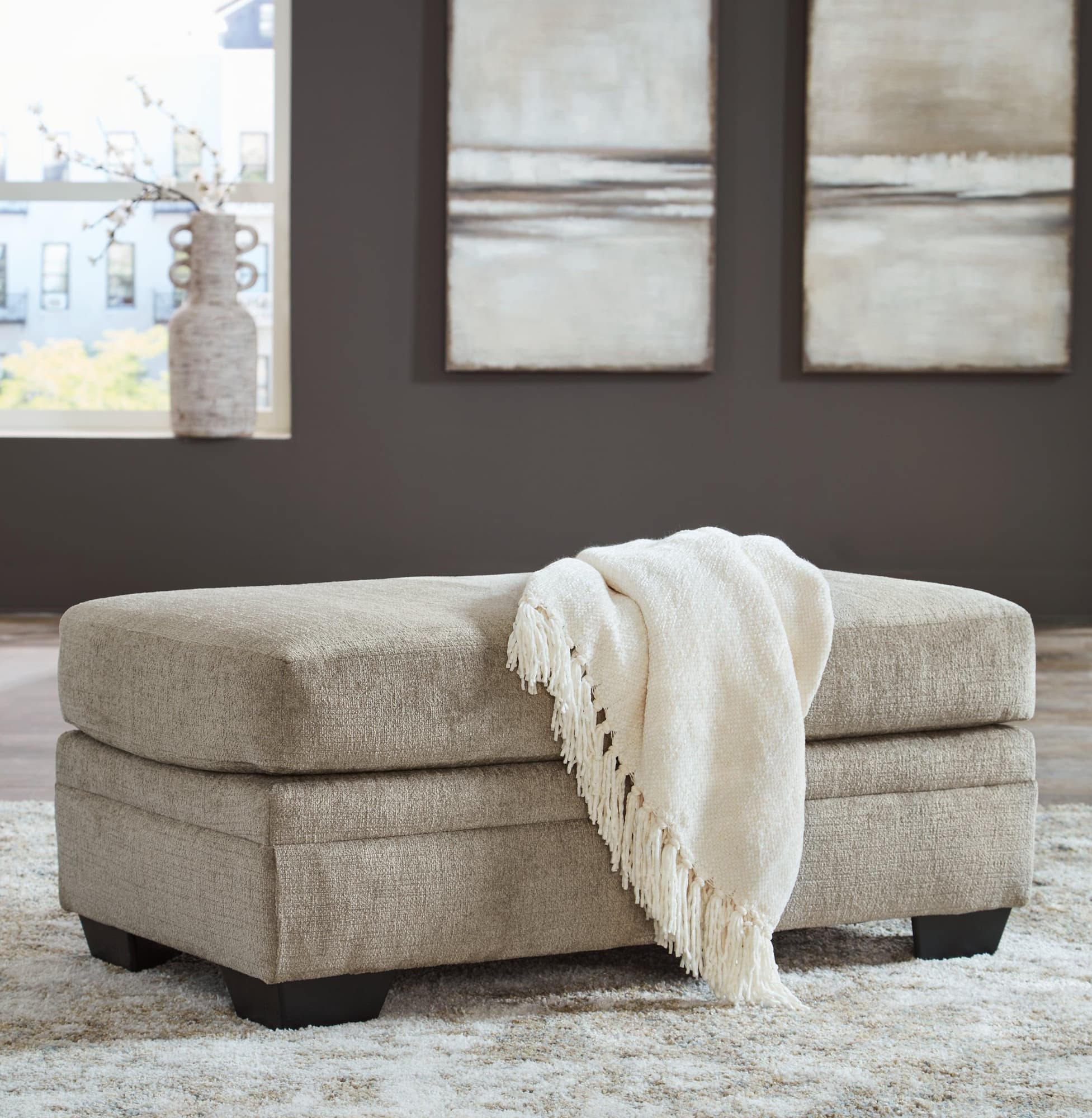 Stonemeade Taupe Chenille Ottoman - Image 1