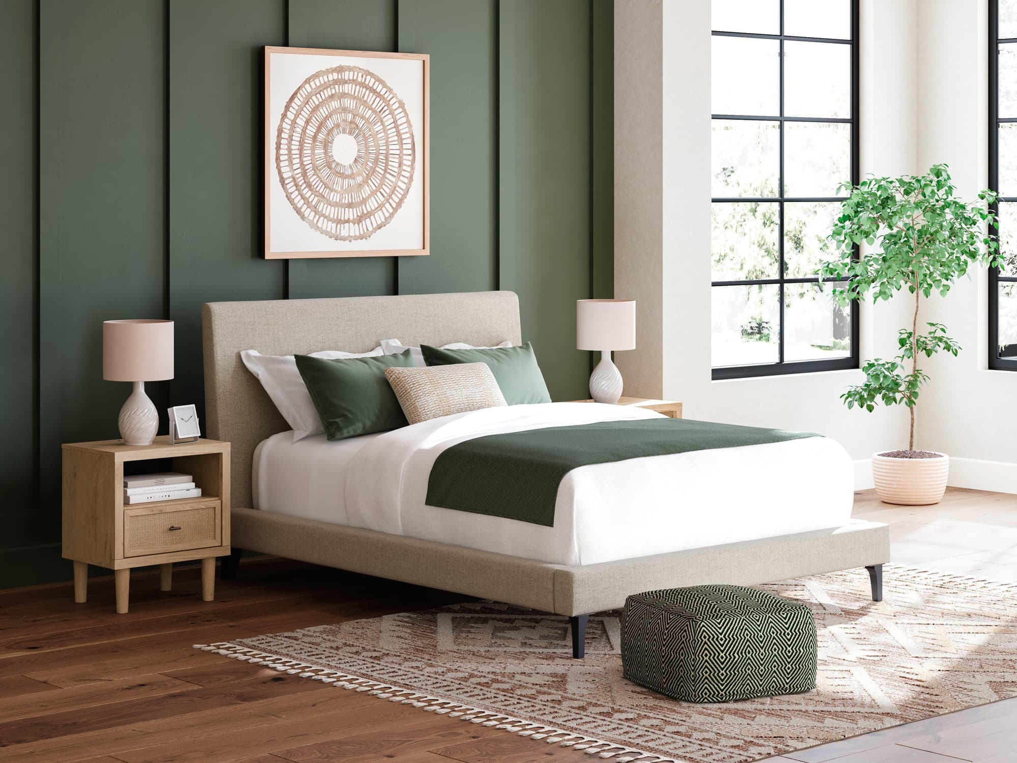 Cielden Soft Gray Queen Upholstered Bed With Roll Slats - Image 1