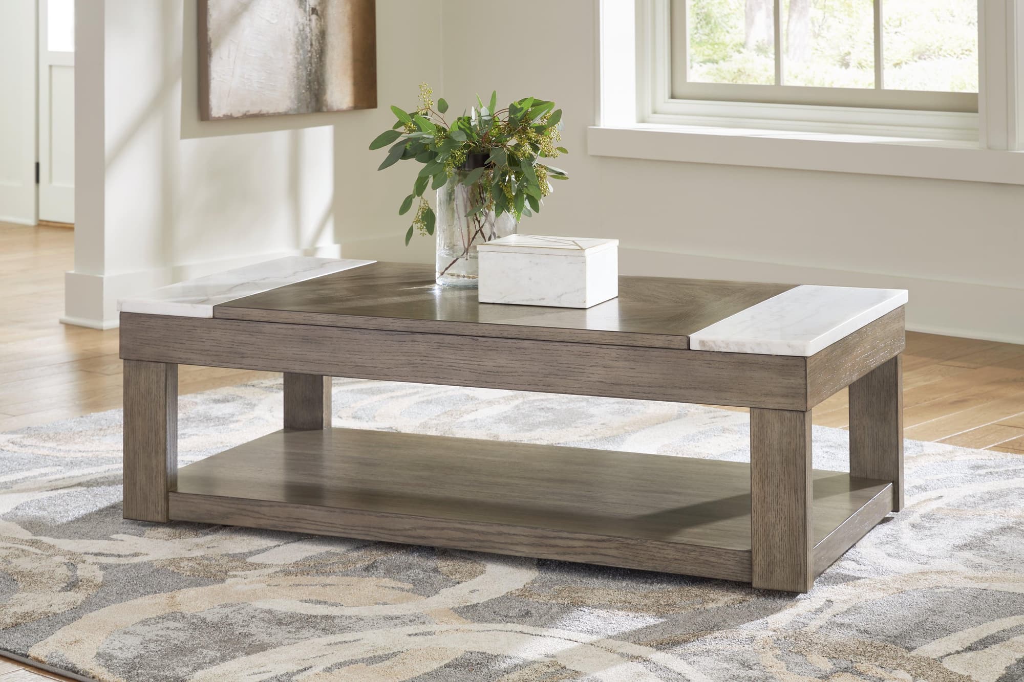 Loyaska Grayish Brown White Lift-top Coffee Table