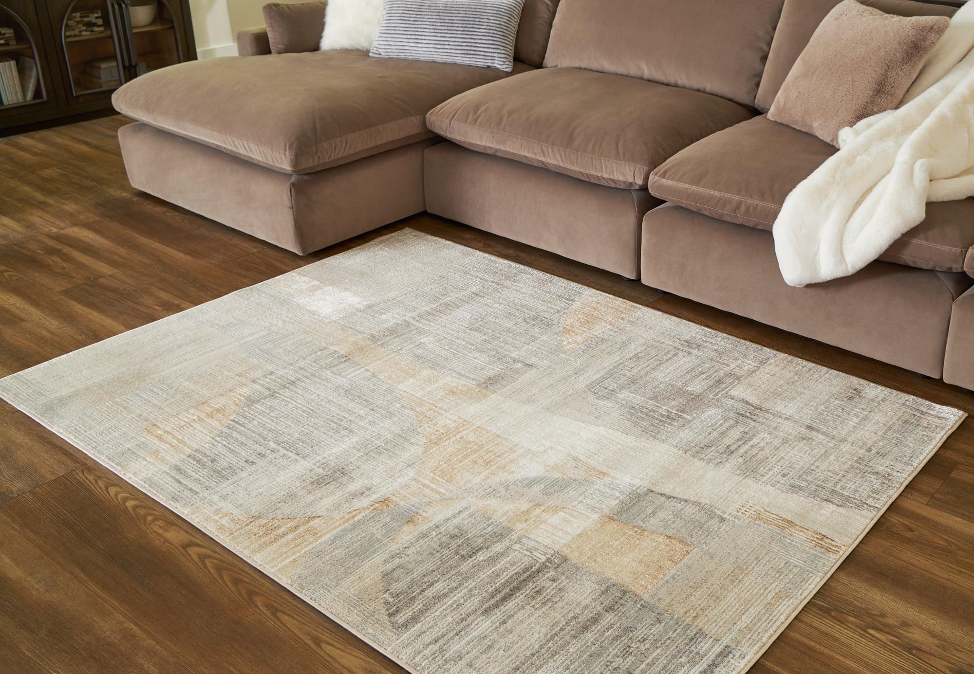 Truward Linen Gray Caramel Medium Rug - Image 1