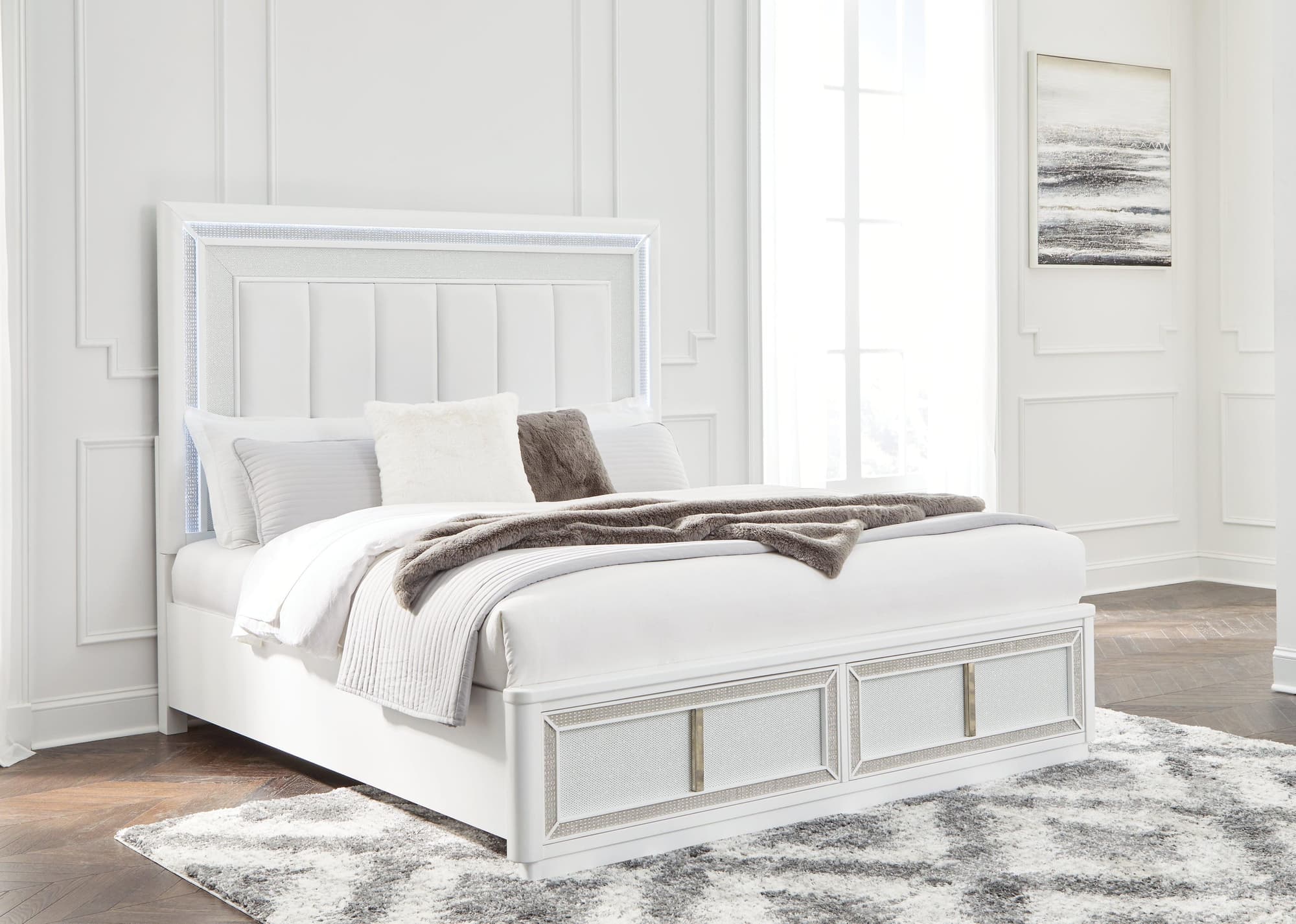 Chalanna White King Upholstered Storage Bed - Image 1