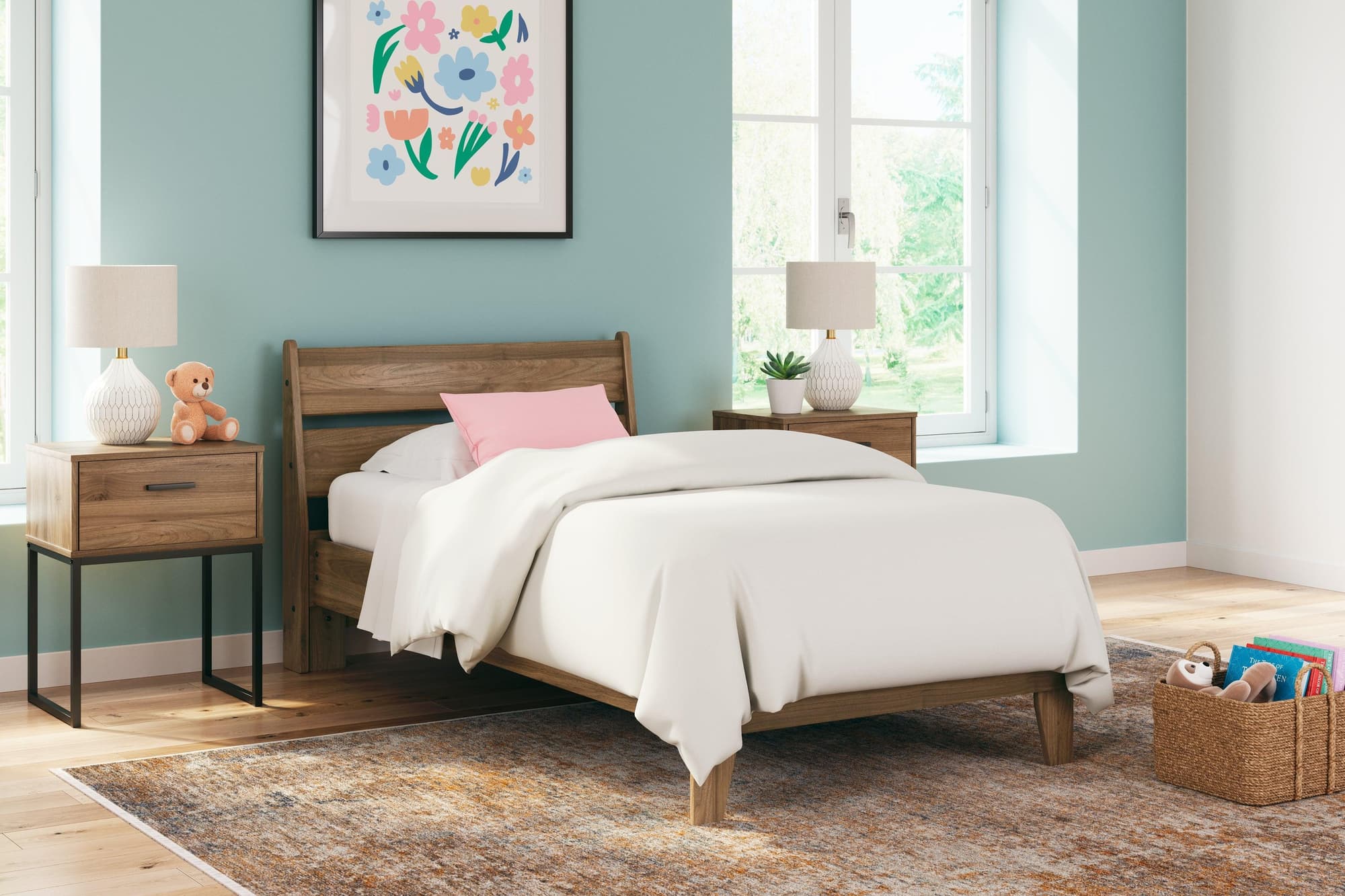 Deanlow Honey Twin Platform Panel Bed - Image 1