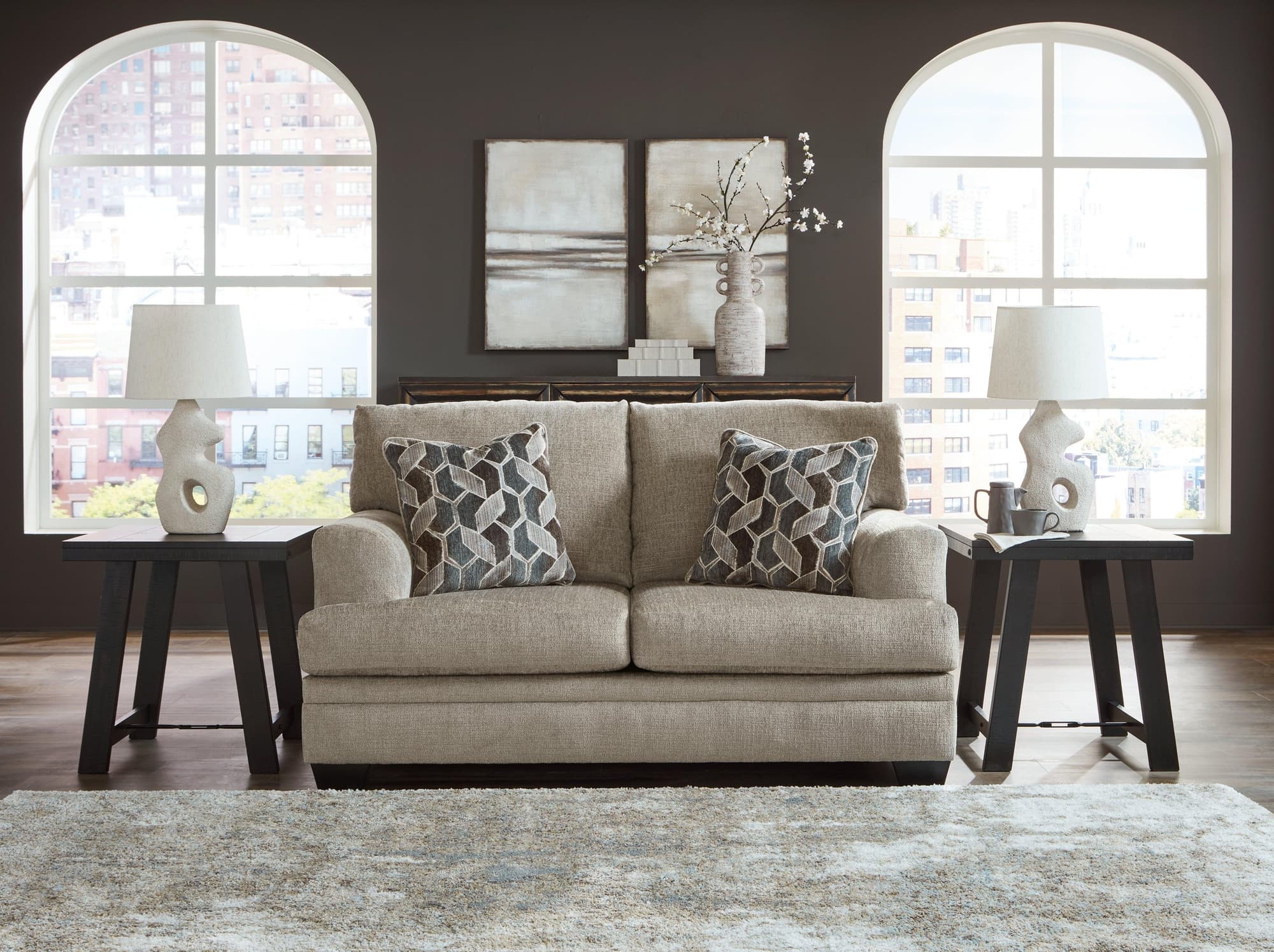 Stonemeade Taupe Chenille Loveseat - Image 1