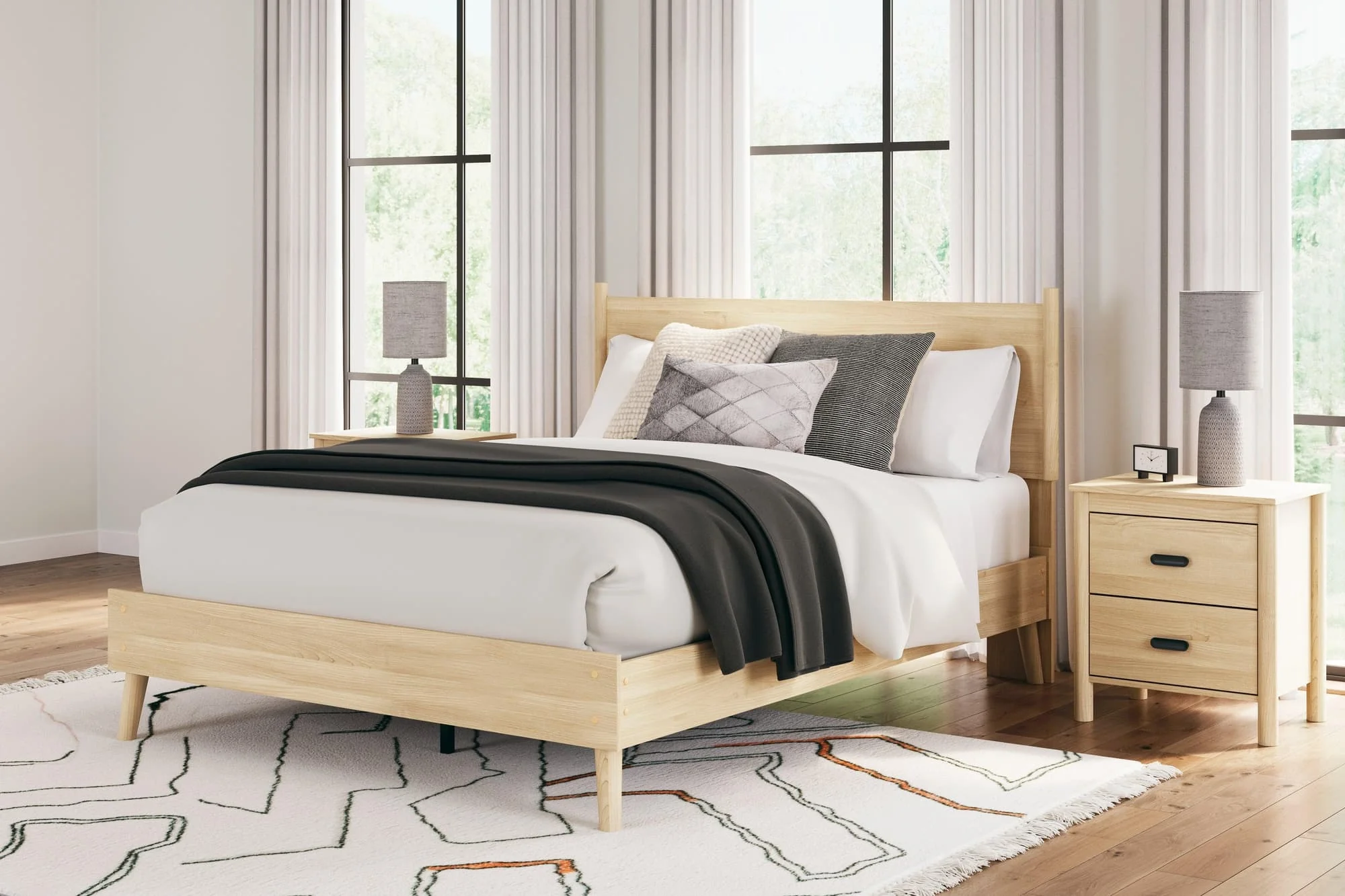Cabinella Tan Queen Platform Panel Bed - Image 1