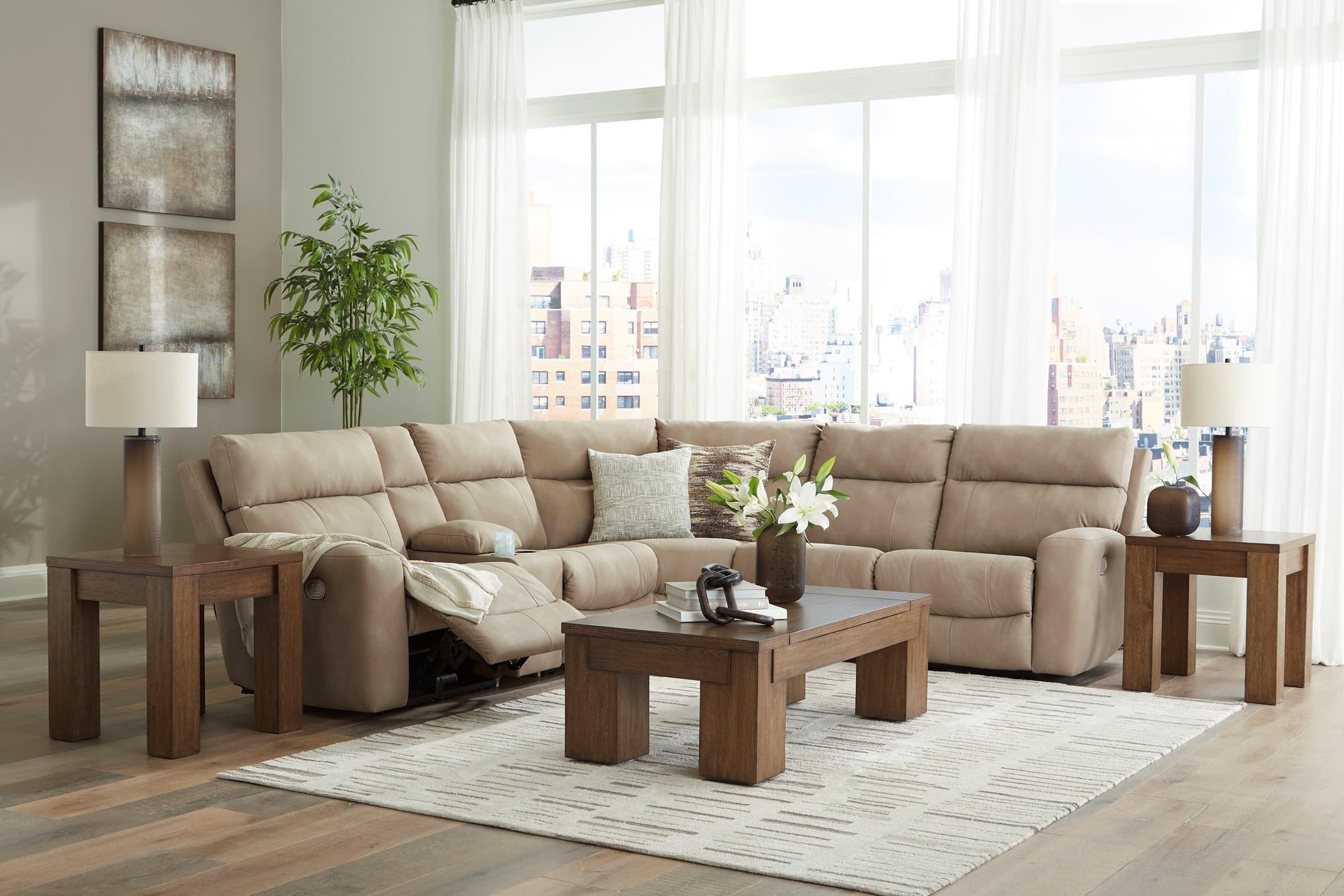 Rosswain Warm Brown Coffee Table With 2 End Tables - Image 1