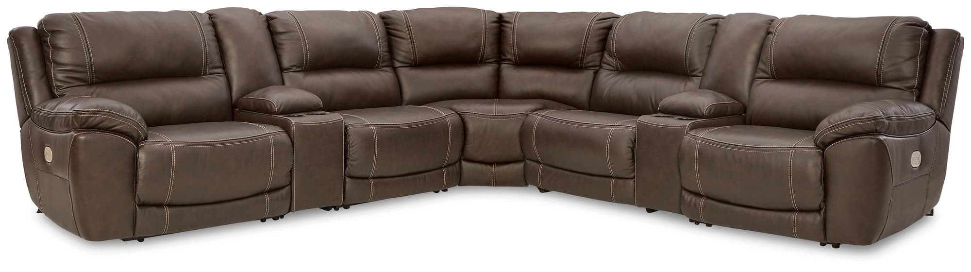 Dunleith Chocolate Leather 7-Piece Power Reclining Sectional - Image 1