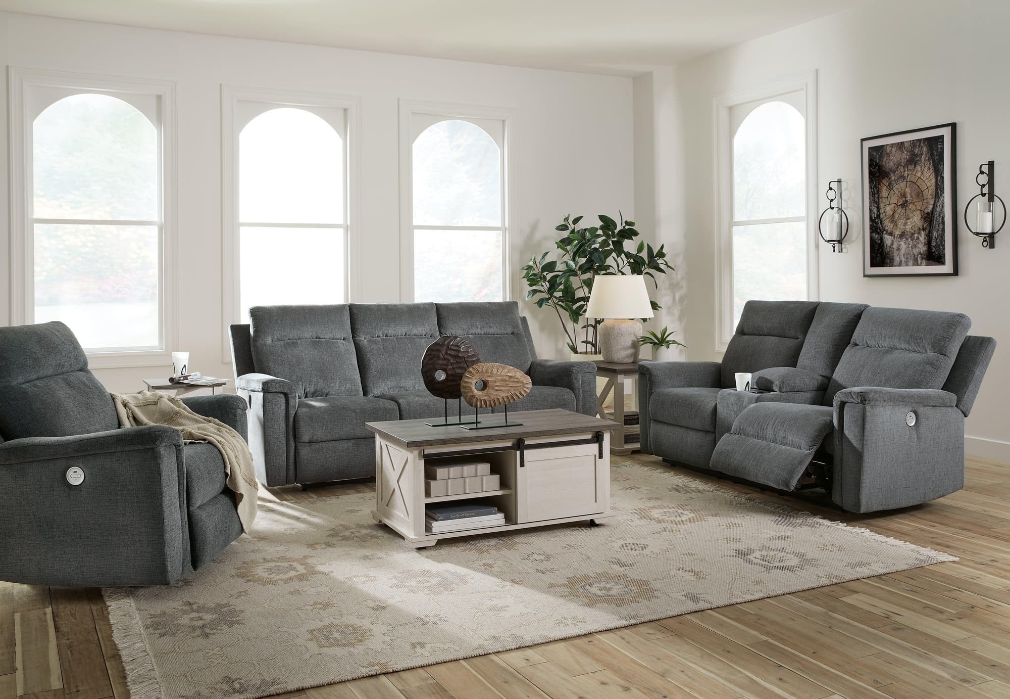 Barnsana Gravel Sofa Loveseat And Recliner - Image 1