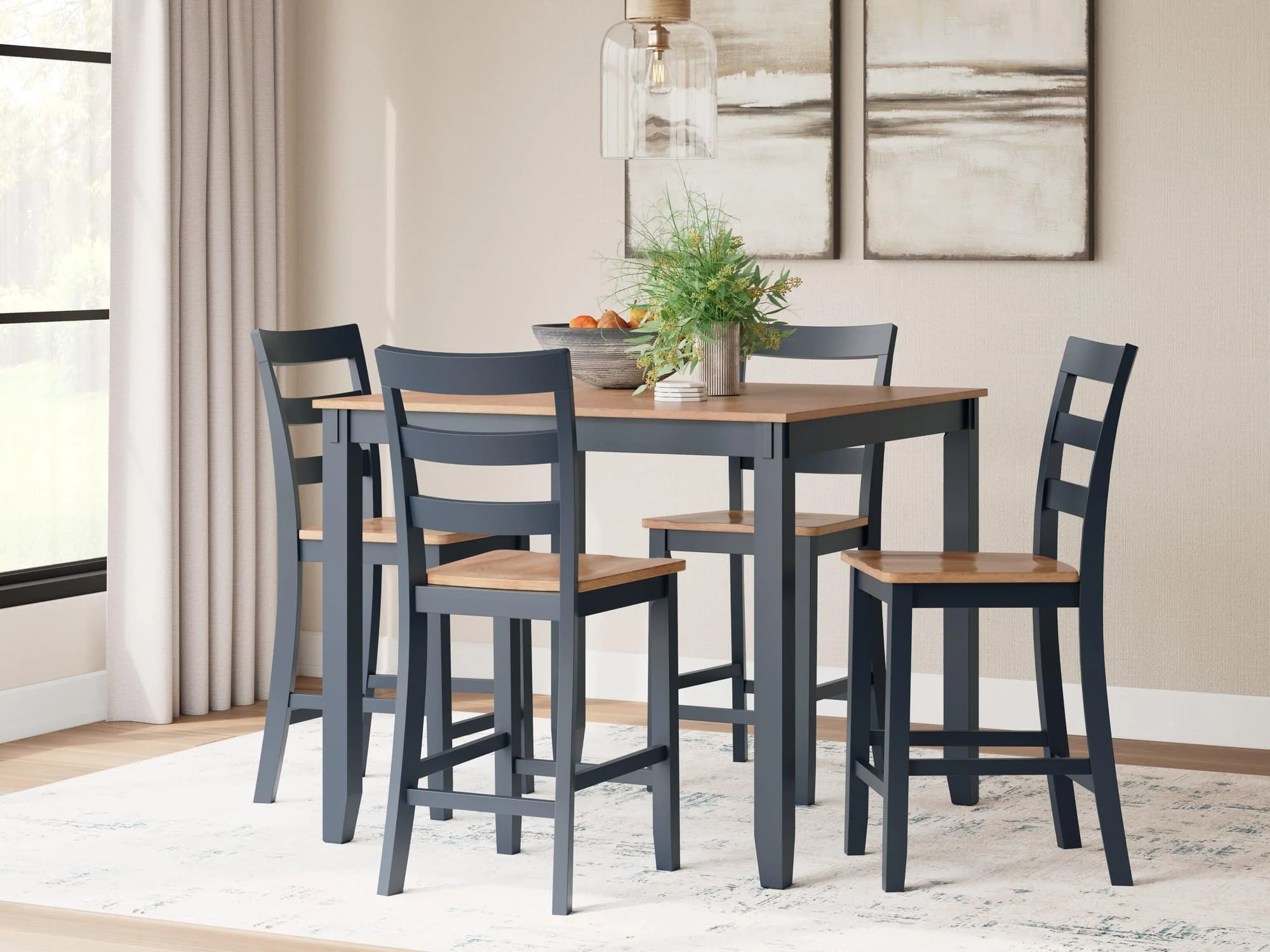 Gesthaven Natural Blue Counter Height Dining Table And 4 Barstools (Set of 5)