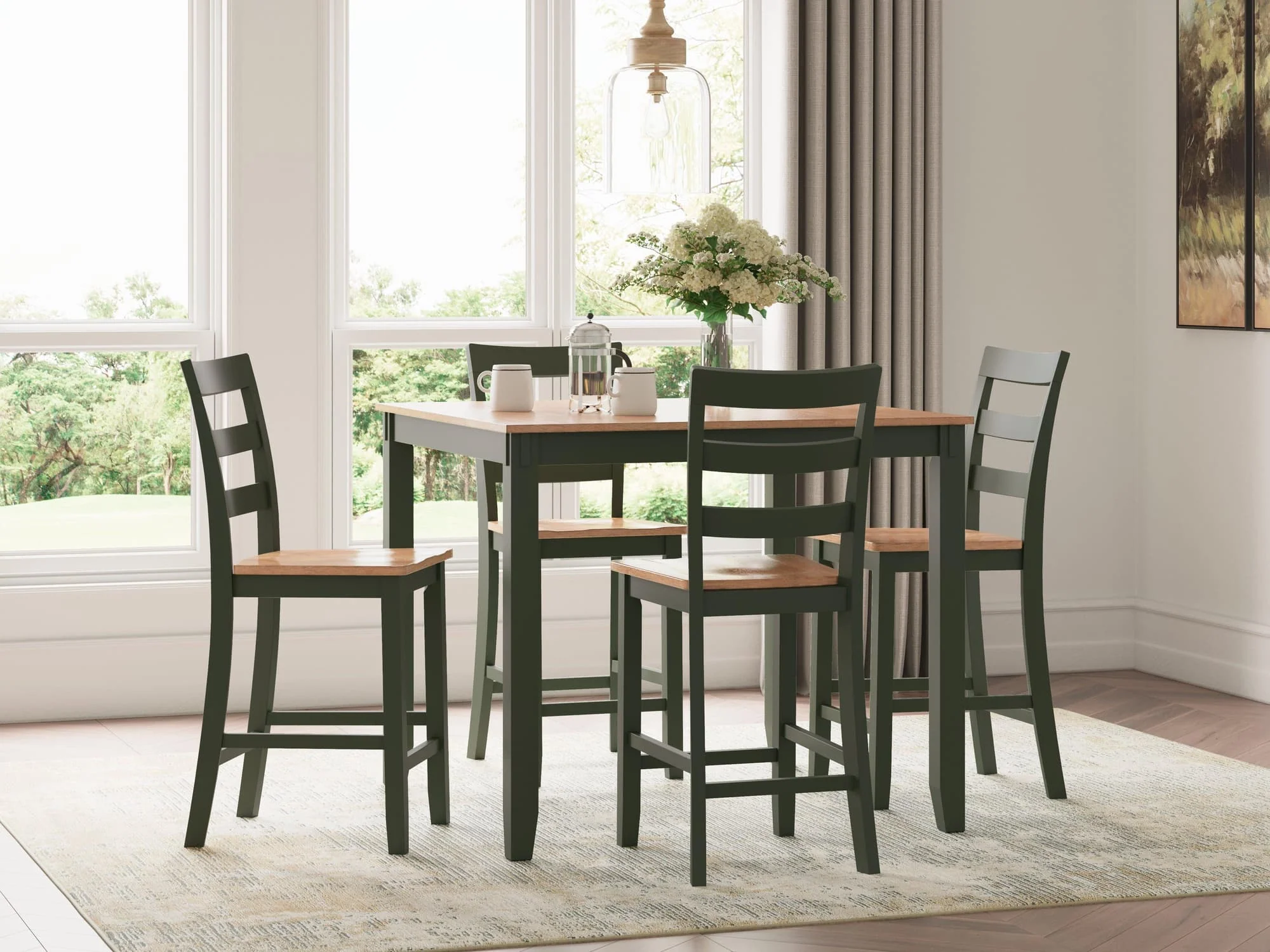 Gesthaven Natural Green Counter Height Dining Table And 4 Barstools (Set of 5)