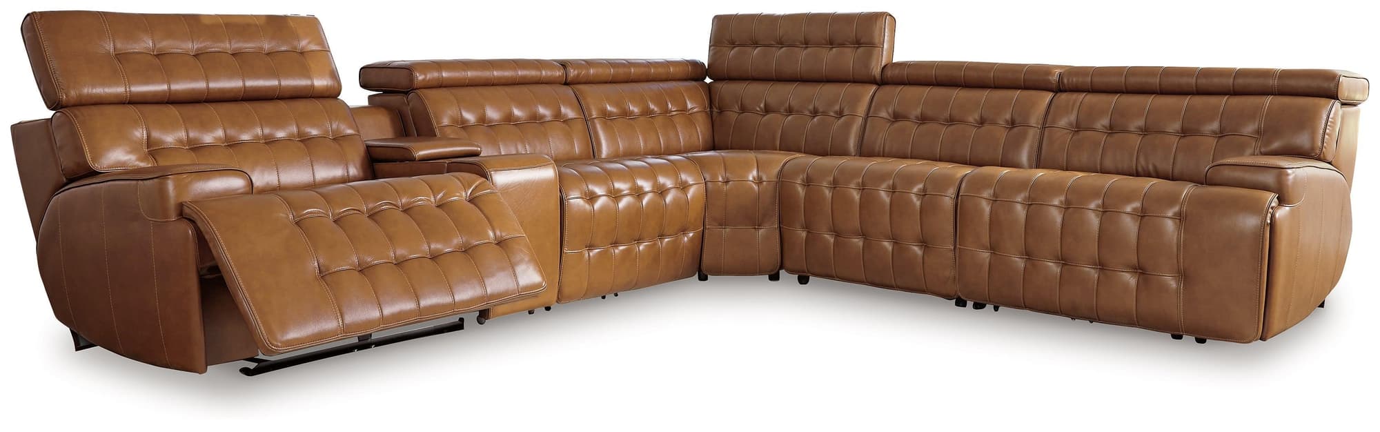 Temmpton Chocolate Leather 6-Piece Power Reclining Sectional - Image 1
