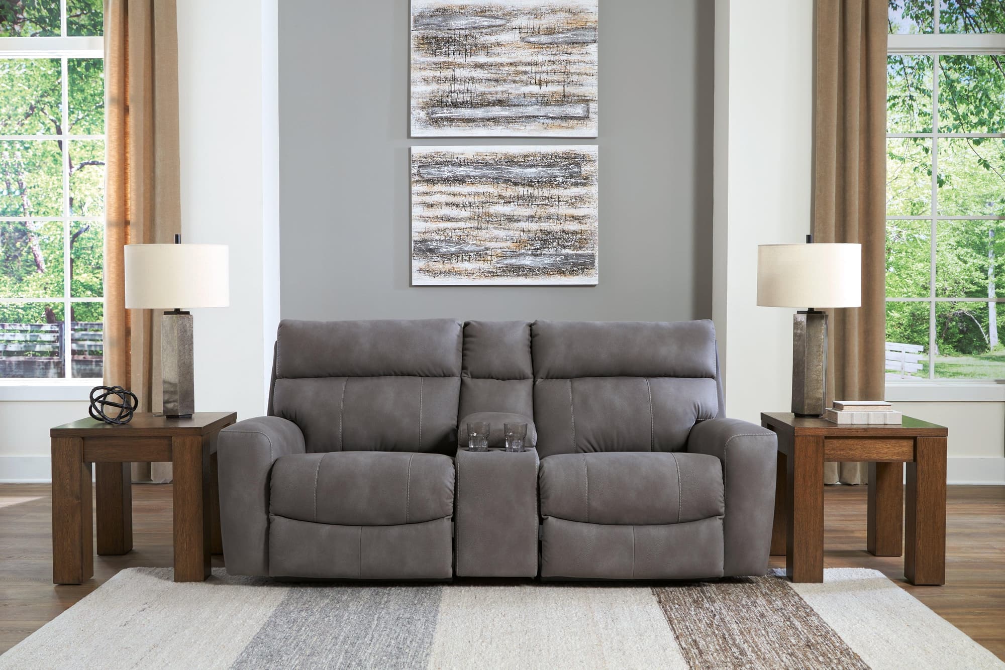 Next-Gen Durapella Slate 3-Piece Power Reclining Sectional Loveseat With Console - Image 1