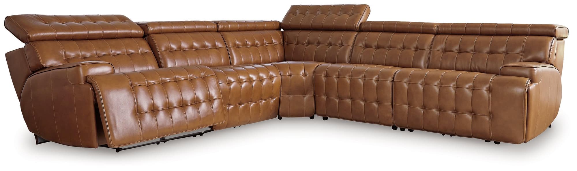 Temmpton Chocolate Leather 5-Piece Power Reclining Sectional - Image 1