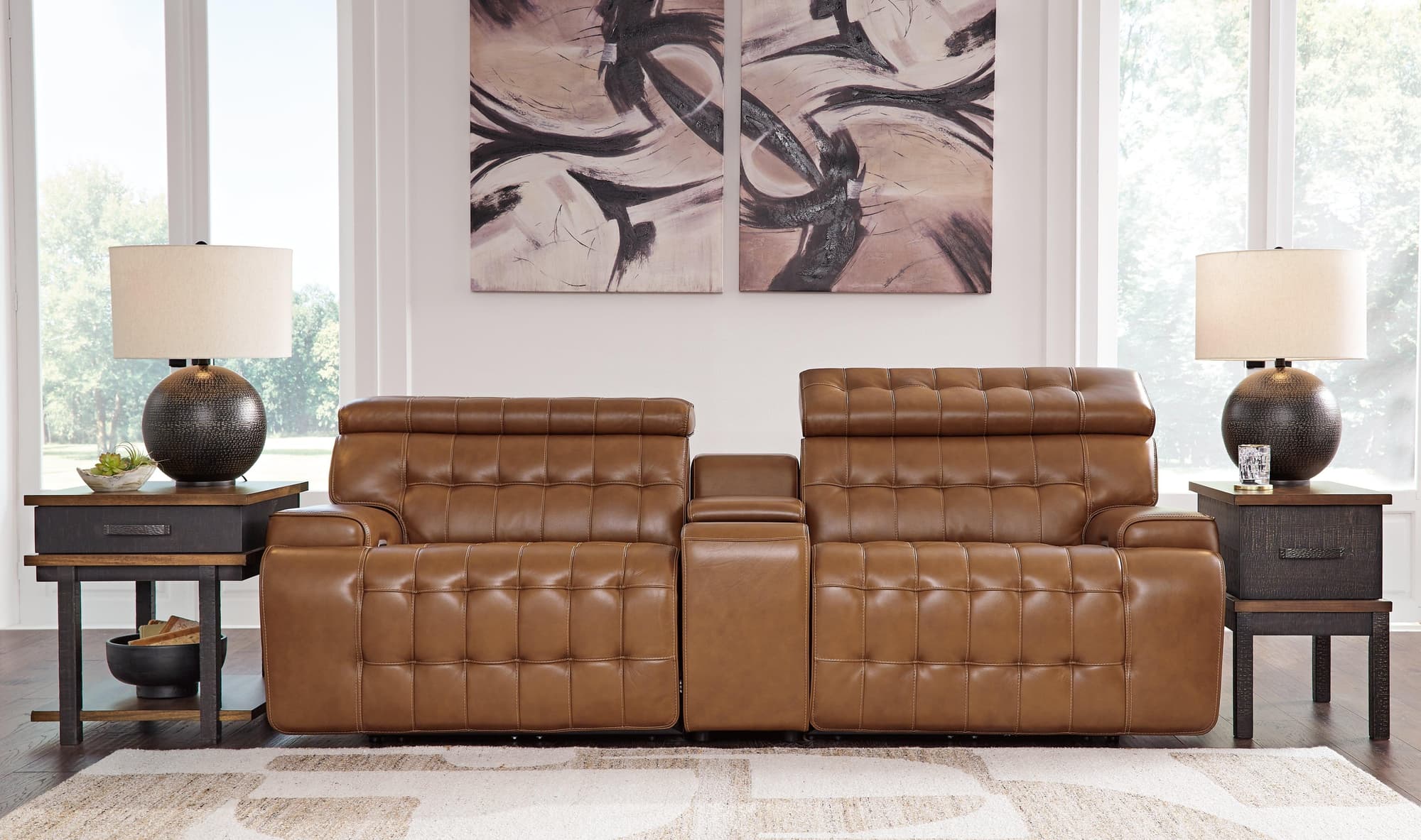 Temmpton Chocolate Leather 3-Piece Power Reclining Sectional Loveseat With Console - Image 1