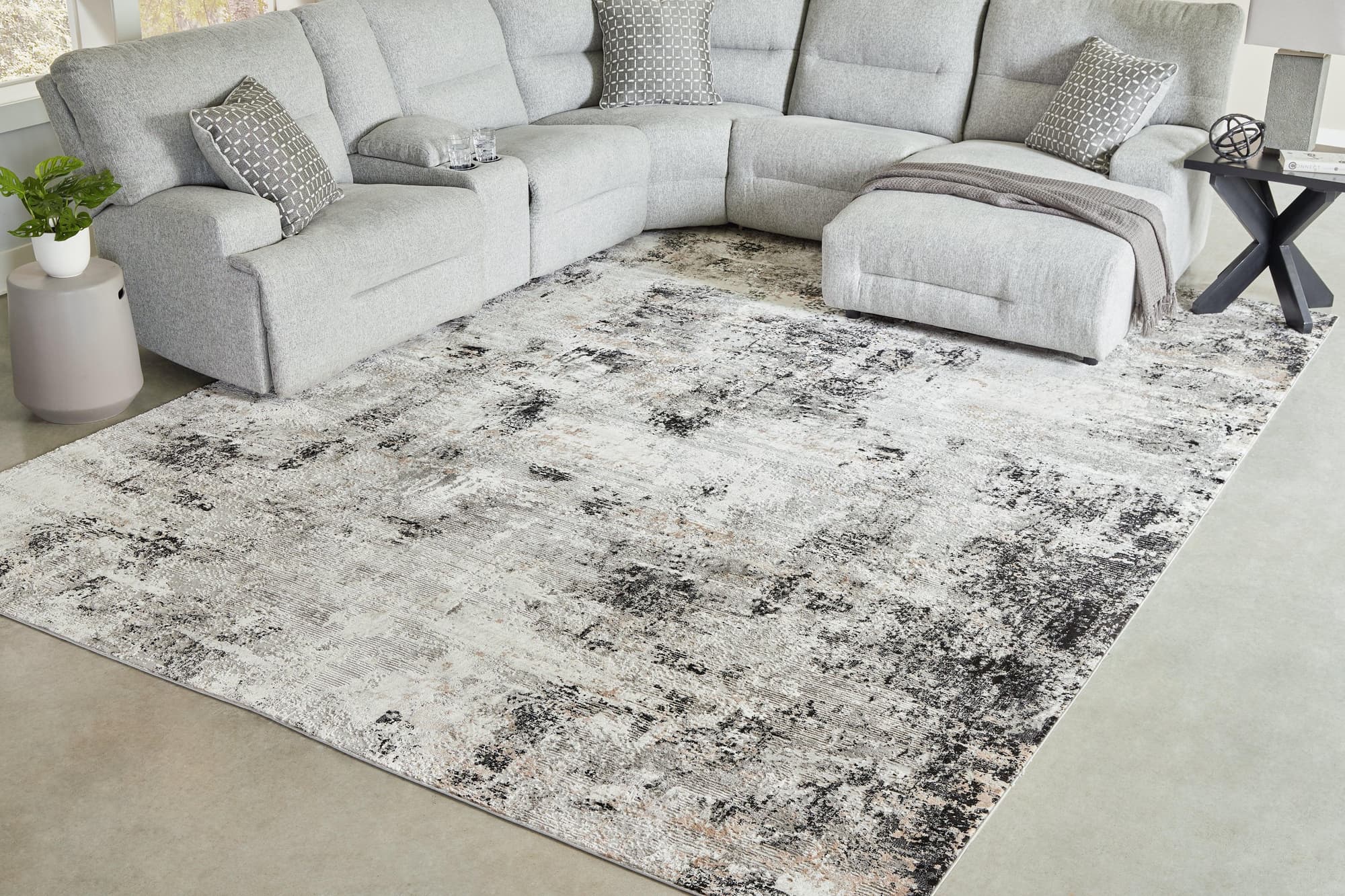 Langwell Black Gray White Extra Large Rug