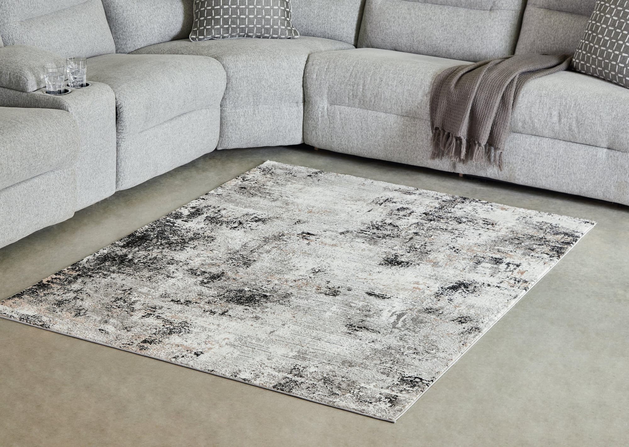 Langwell Black Gray White Medium Rug - Image 1