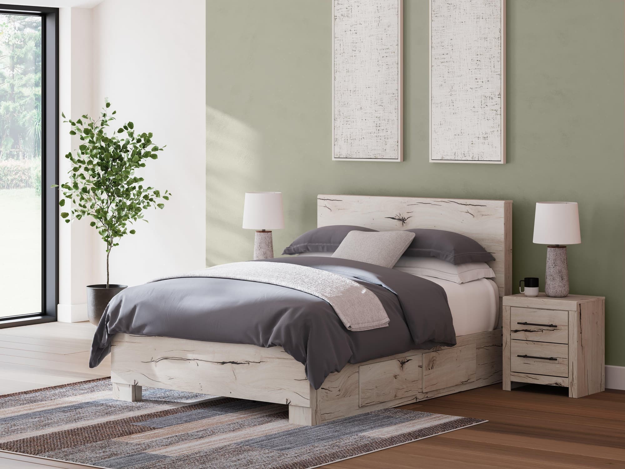 Lawroy Light Natural Queen Panel Bed With Storage - Image 1