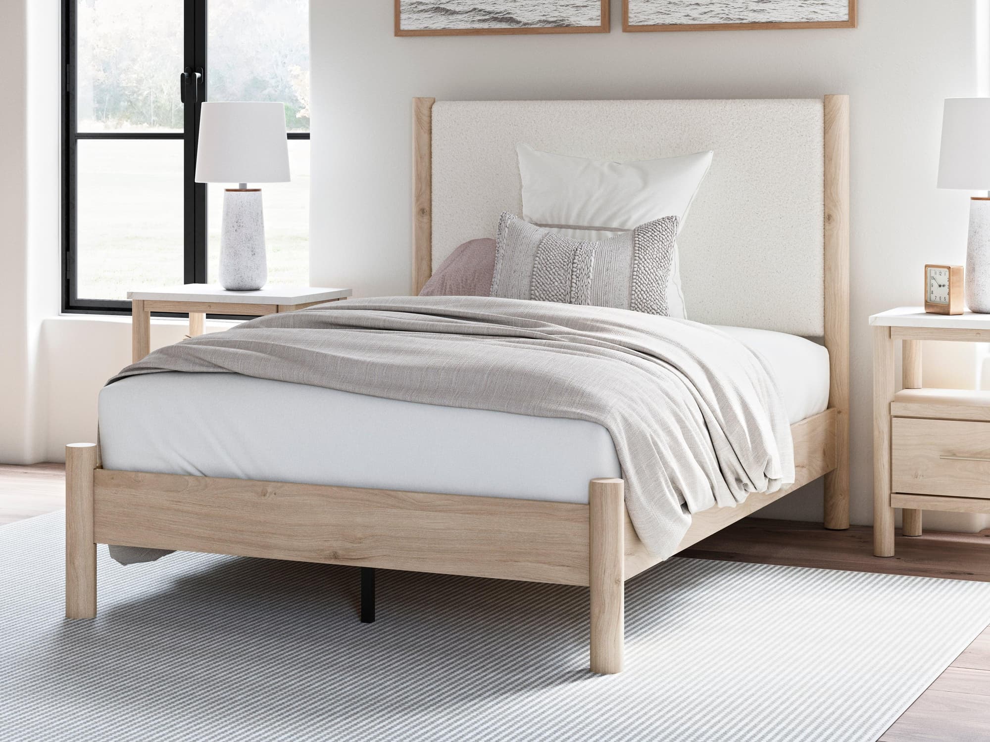Cadmori Two-Tone Full Upholstered Panel Bed - Image 1