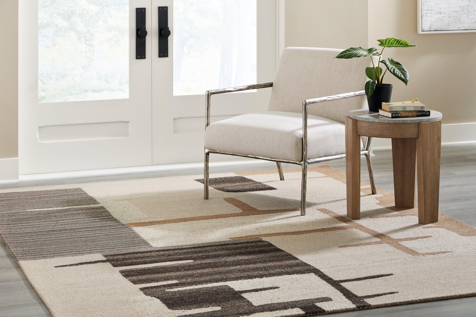 Kencher Beige Brown Large Rug - Image 1