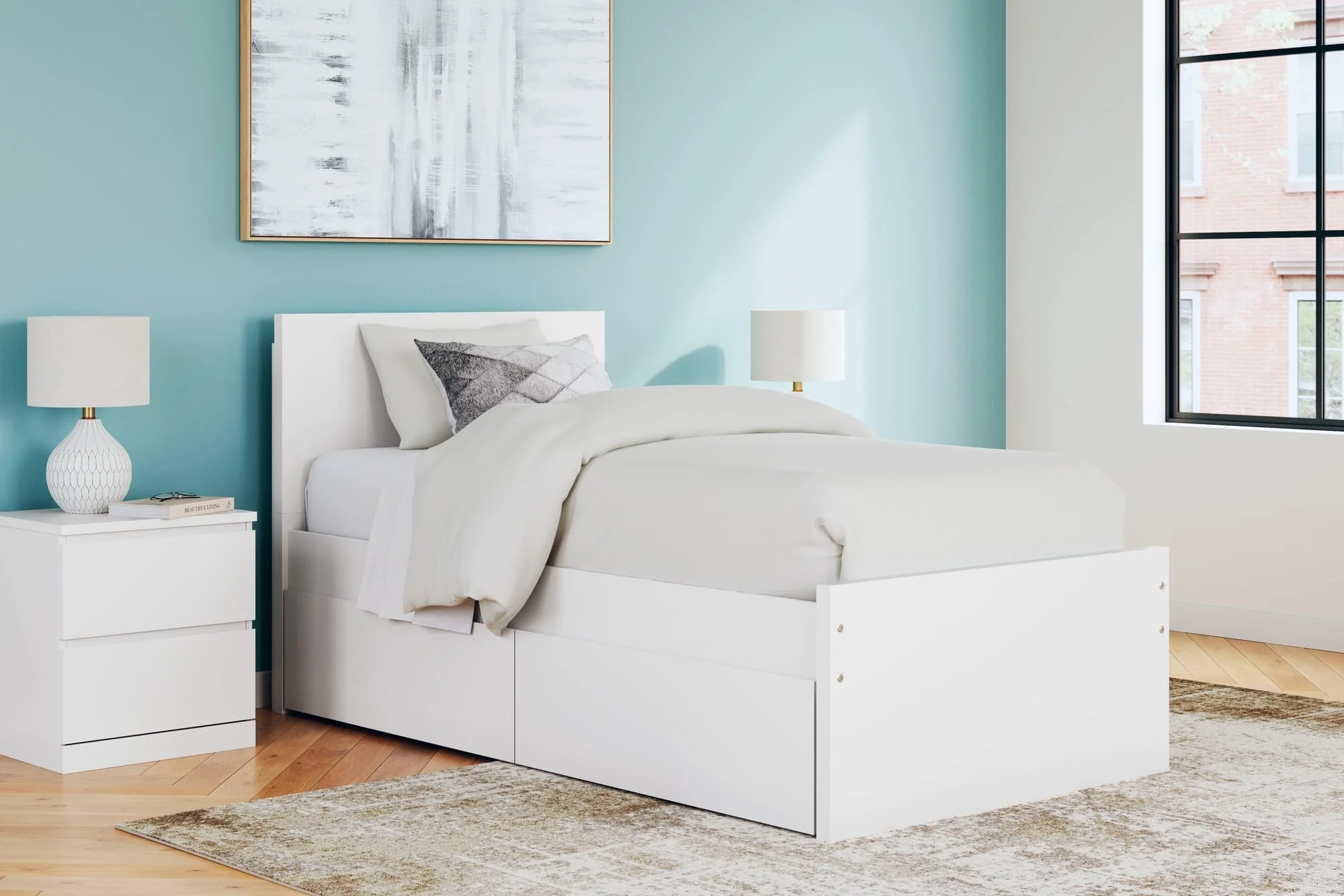 Onita White Twin Panel Platform Bed With 1 Side Storage - Image 1