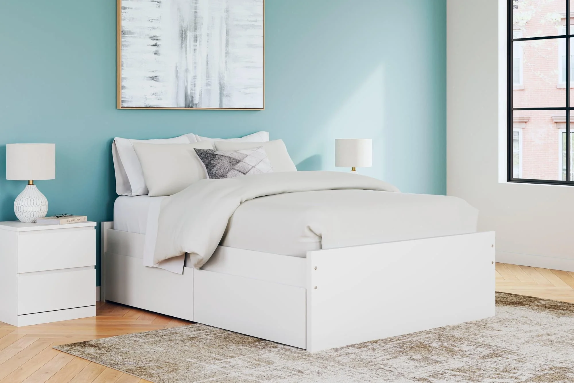 Onita White Full Platform Bed With 2 Side Storage - Image 1