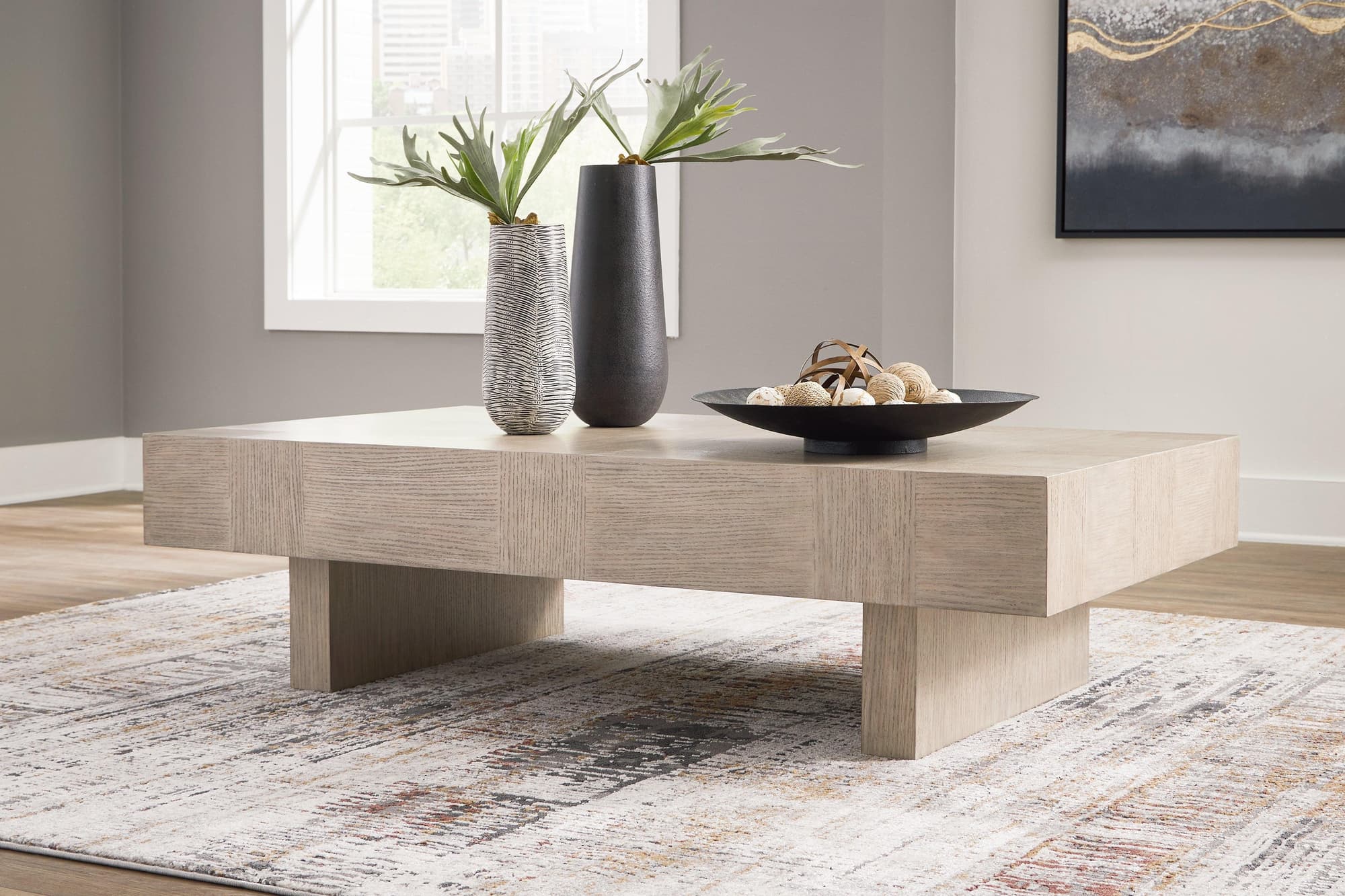Jorlaina Light Grayish Brown Coffee Table With 2 End Tables - Image 1