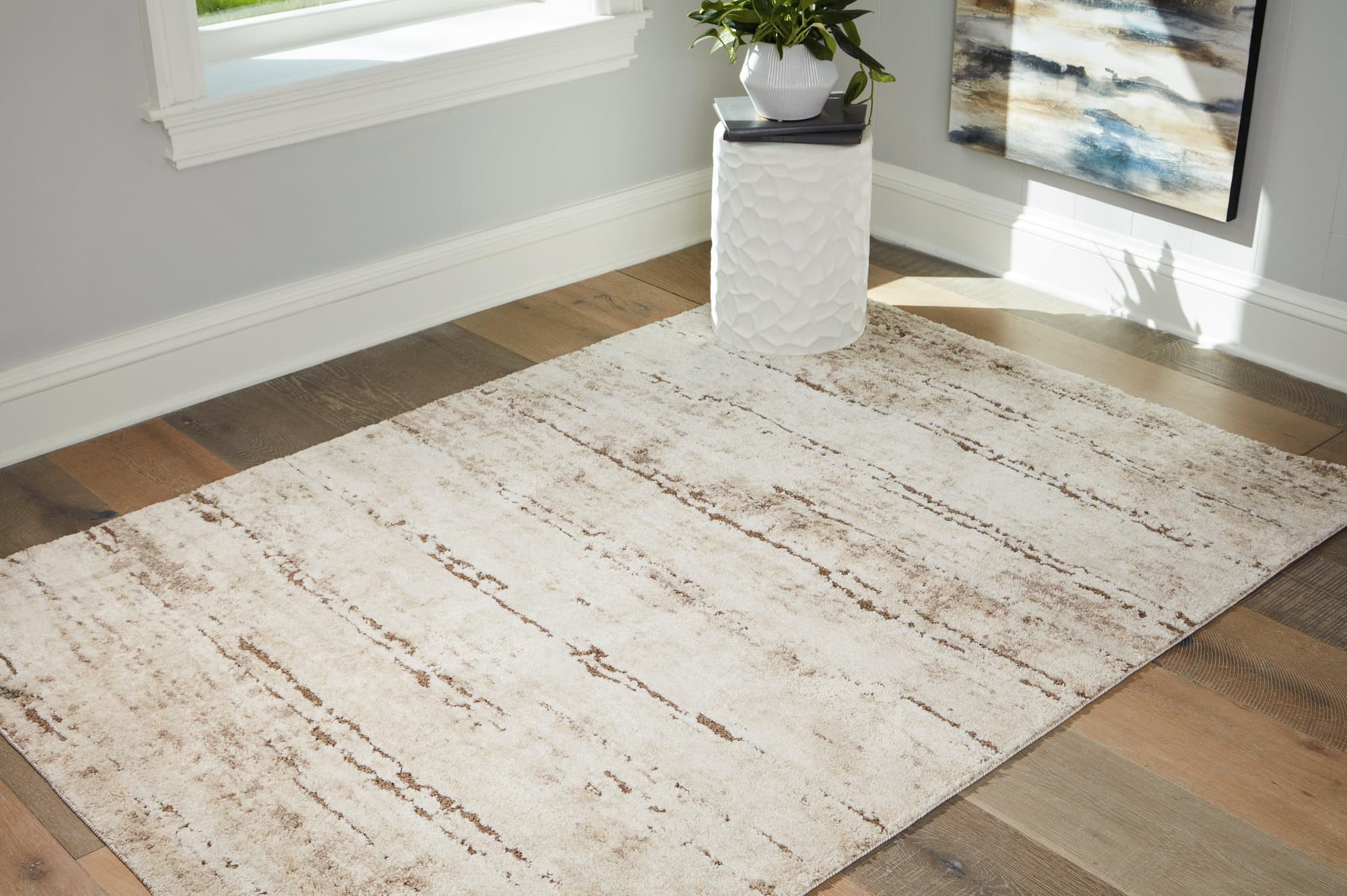 Kasney Cream Brown Large Rug - Image 1