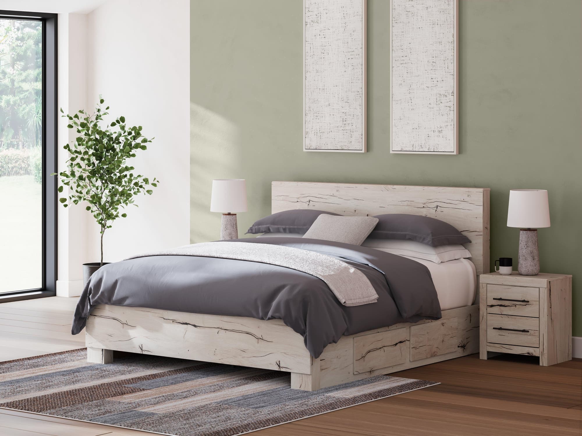 Lawroy Light Natural King Panel Bed With Storage - Image 1