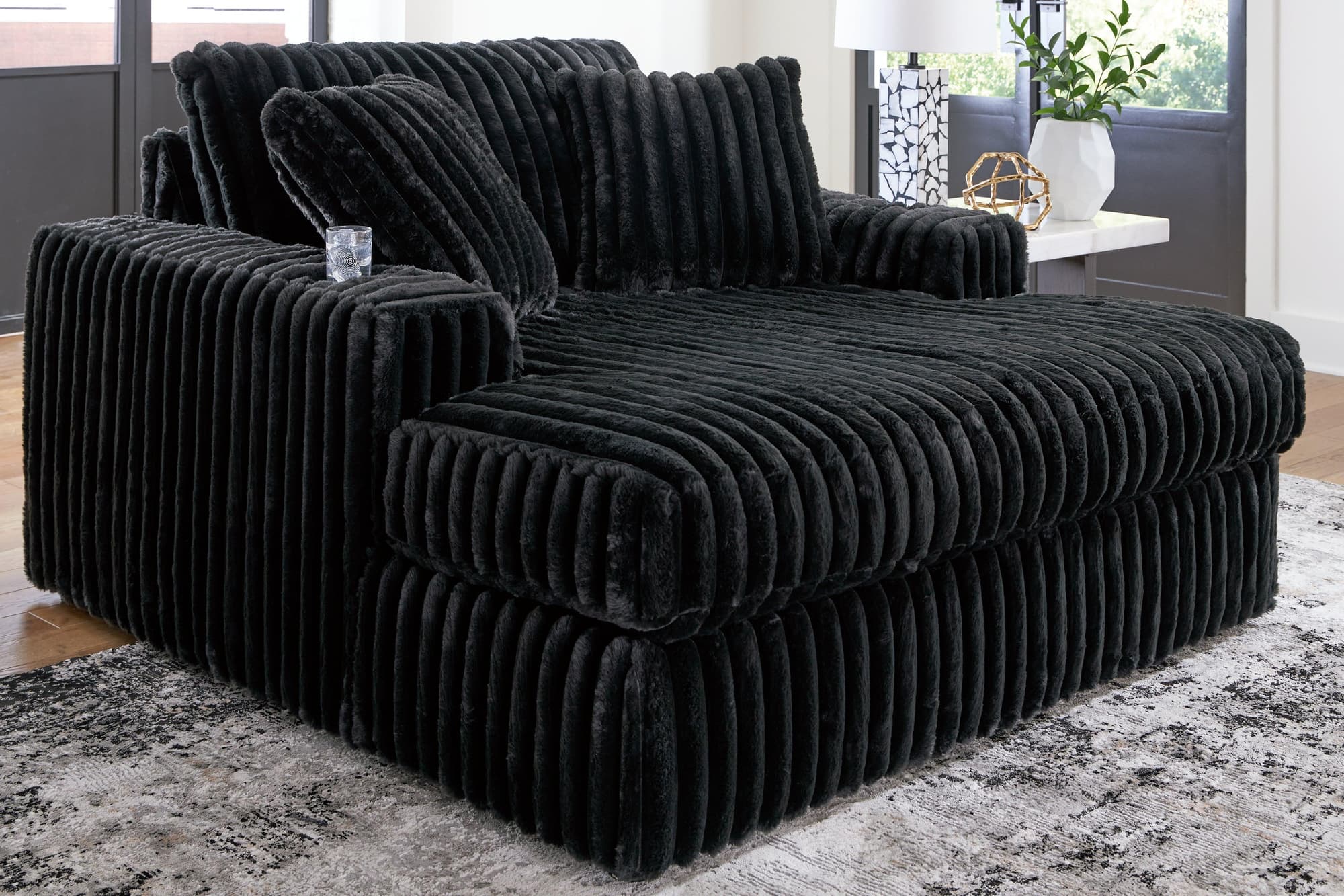 Midnight-Madness Onyx Velvet Oversized Chaise - Image 1