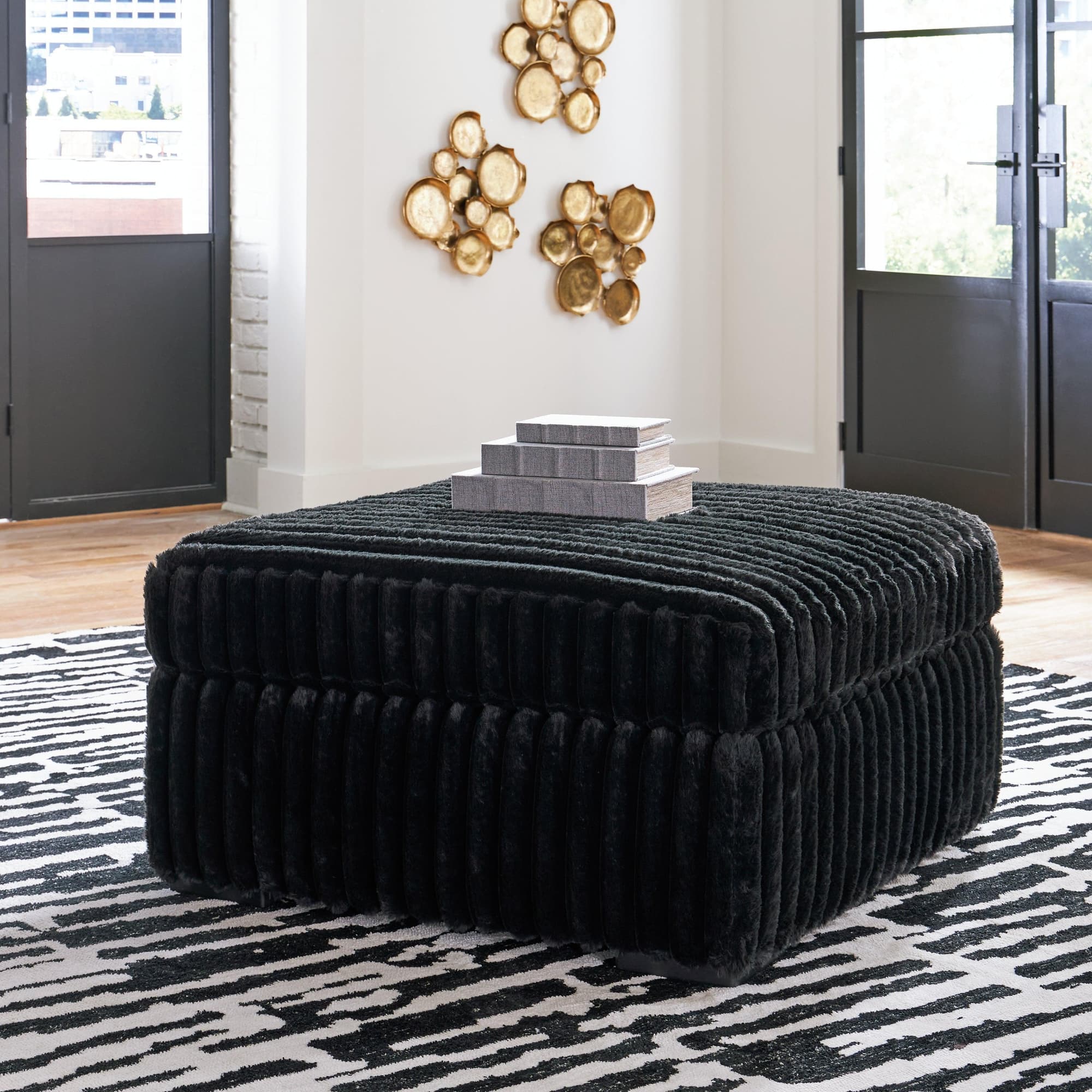 Midnight-Madness Onyx Velvet Oversized Accent Ottoman - Image 1