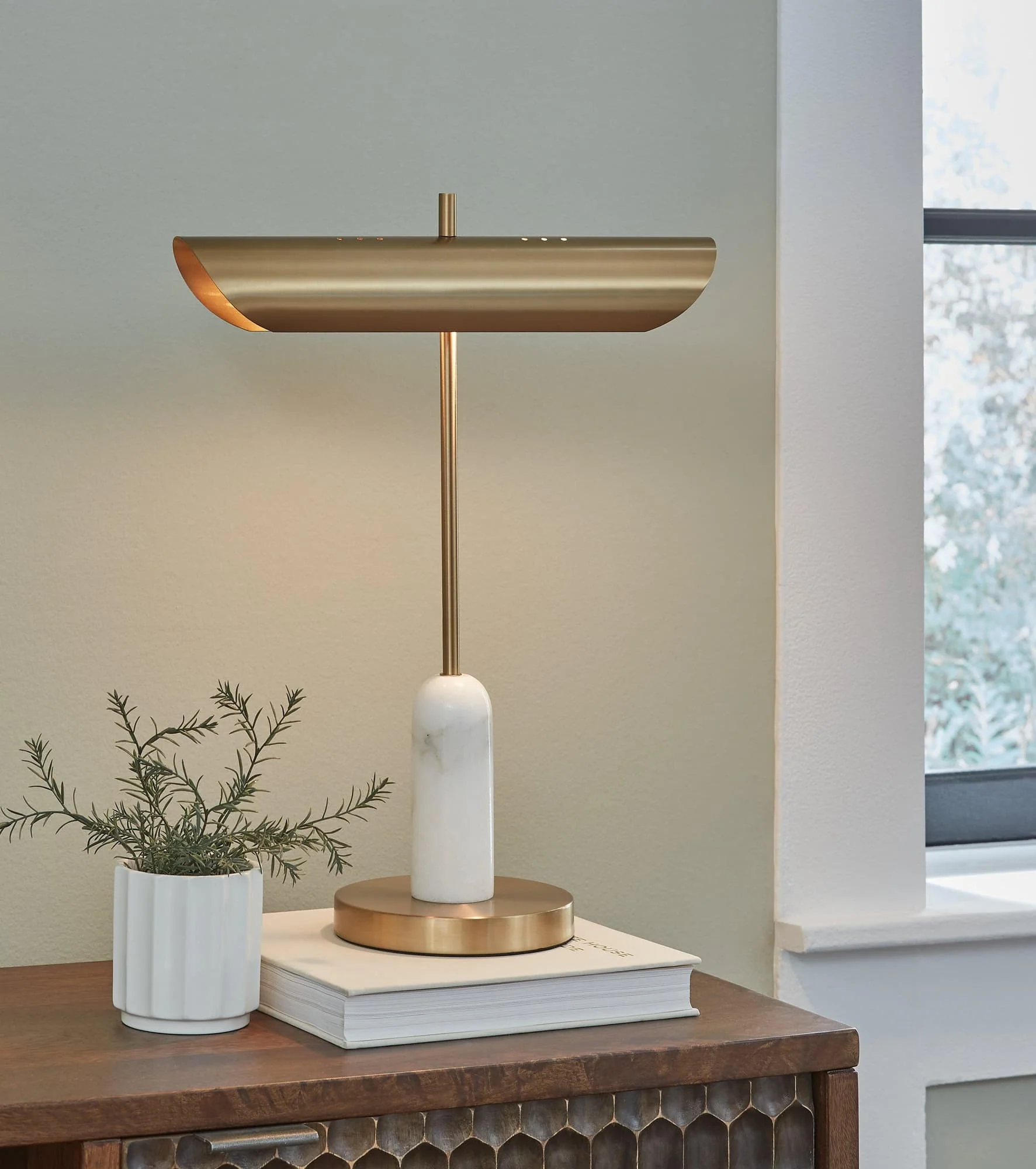 Rowleigh Gold Finish/White Desk Lamp - Image 1