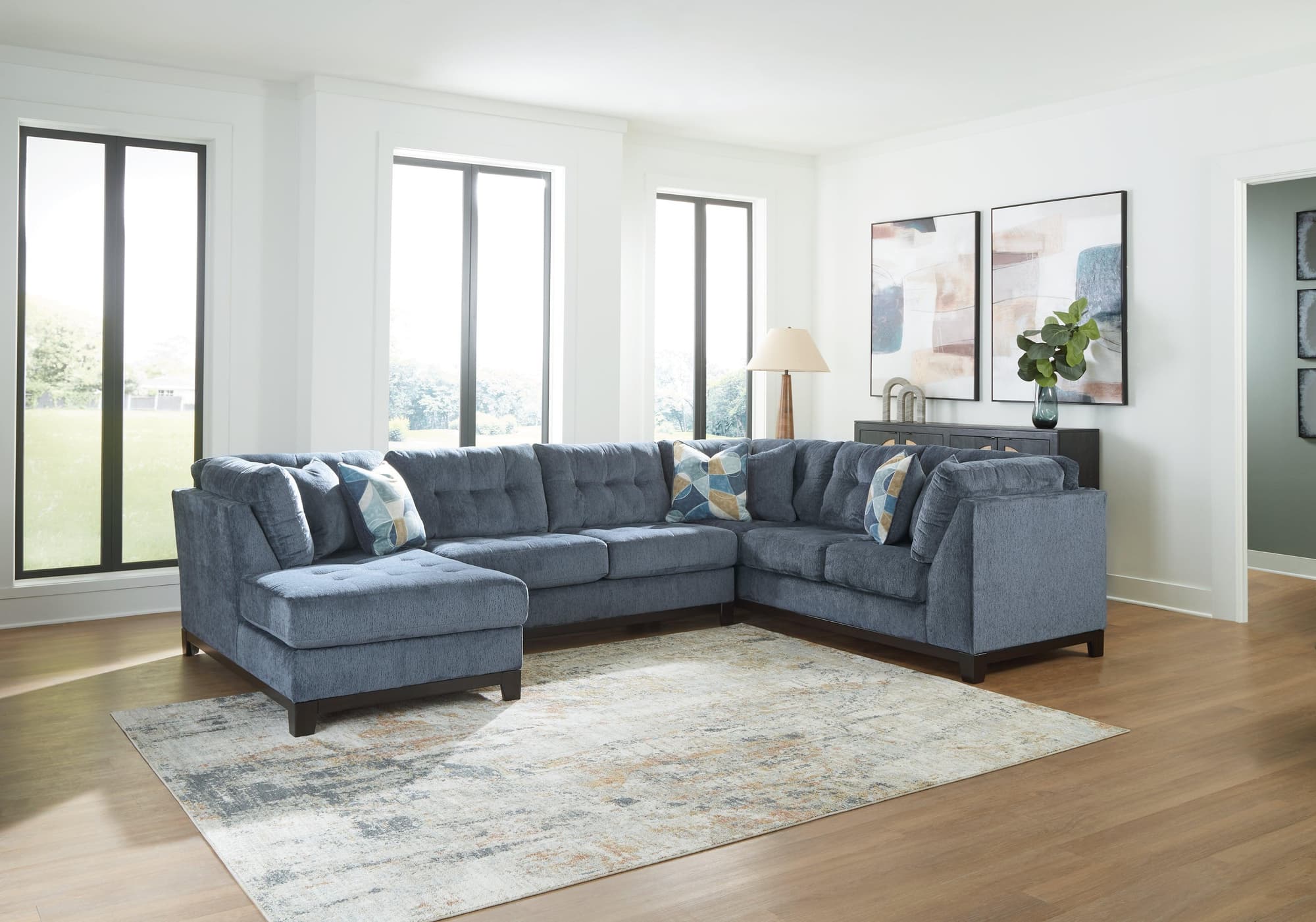 Maxon Place Navy Chenille 3-Piece Sectional with Chaise - Image 1